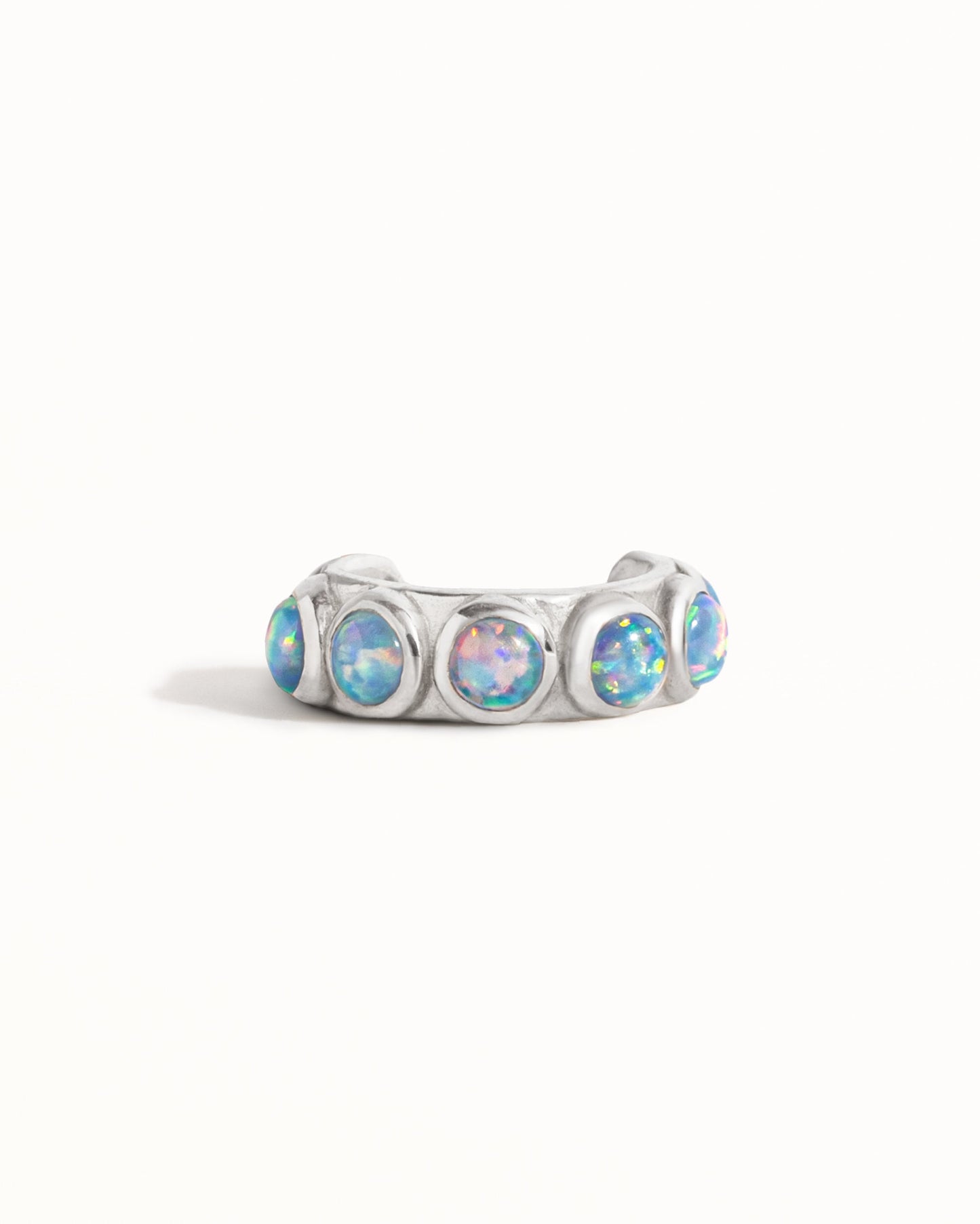 Sterling Silver Ear Cuff Earring Blue Opal Stones Inlay Ear Wrap Earrings Modern Jewelry Gift for Her - ECU009