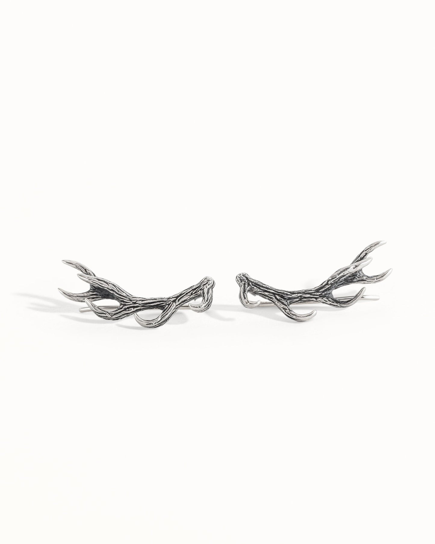 Golden Horns Ear Cuff Earrings • Deer Sterling Silver Ear Crawler • Gypsy Antler Earpin Earring • Boho 925 Jewelry Gift - FES006