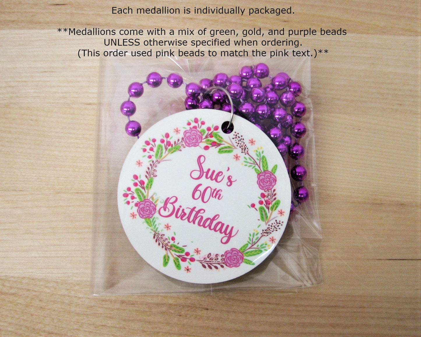 SINGLE-SIDED Mardi Gras Necklace Medallions - Customized with Full Color artwork (use a pre-made design or send in your own). Bulk packs.
