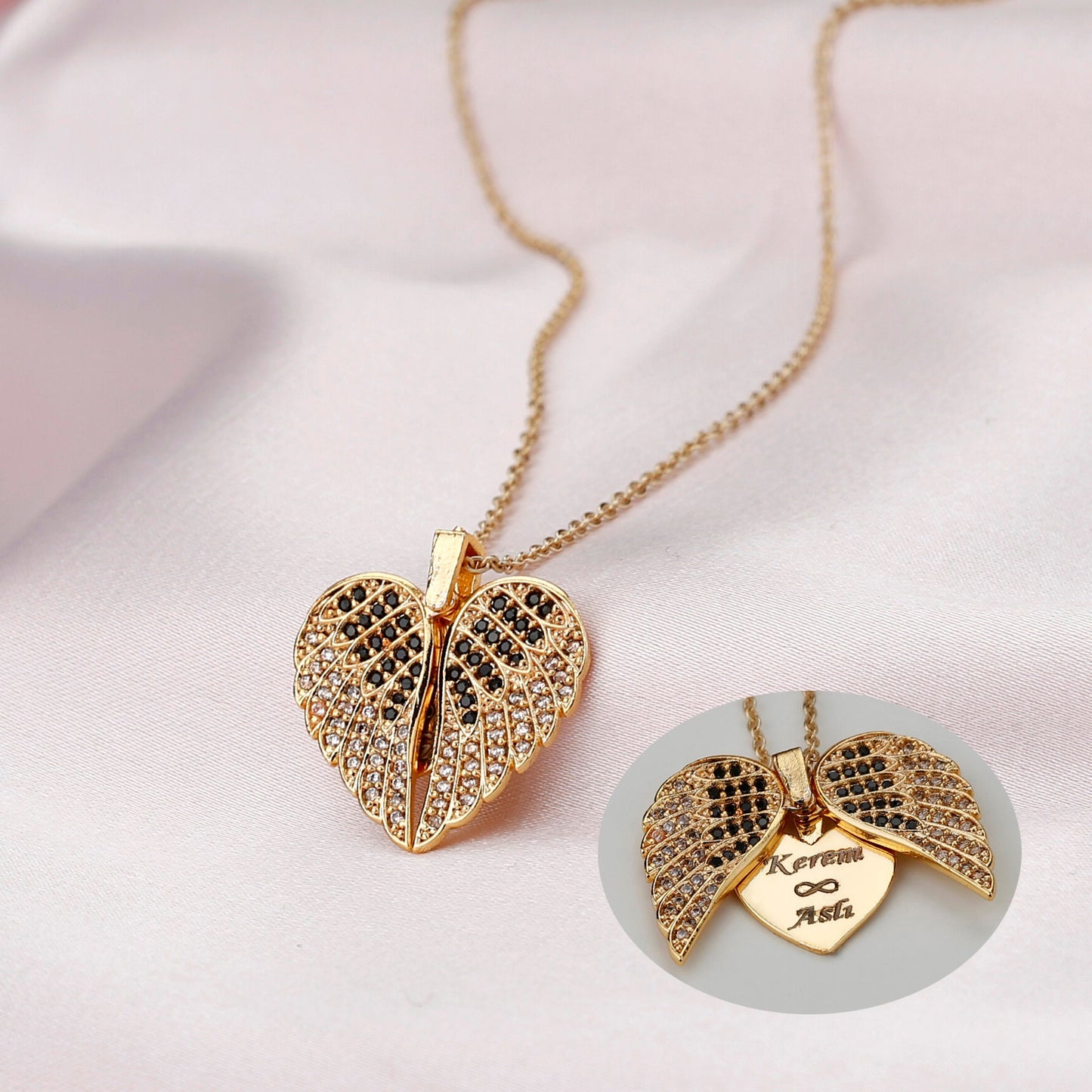 Engrave Angel Wings Necklace, Wings Name Necklace, Guardian Wings Angel Necklace