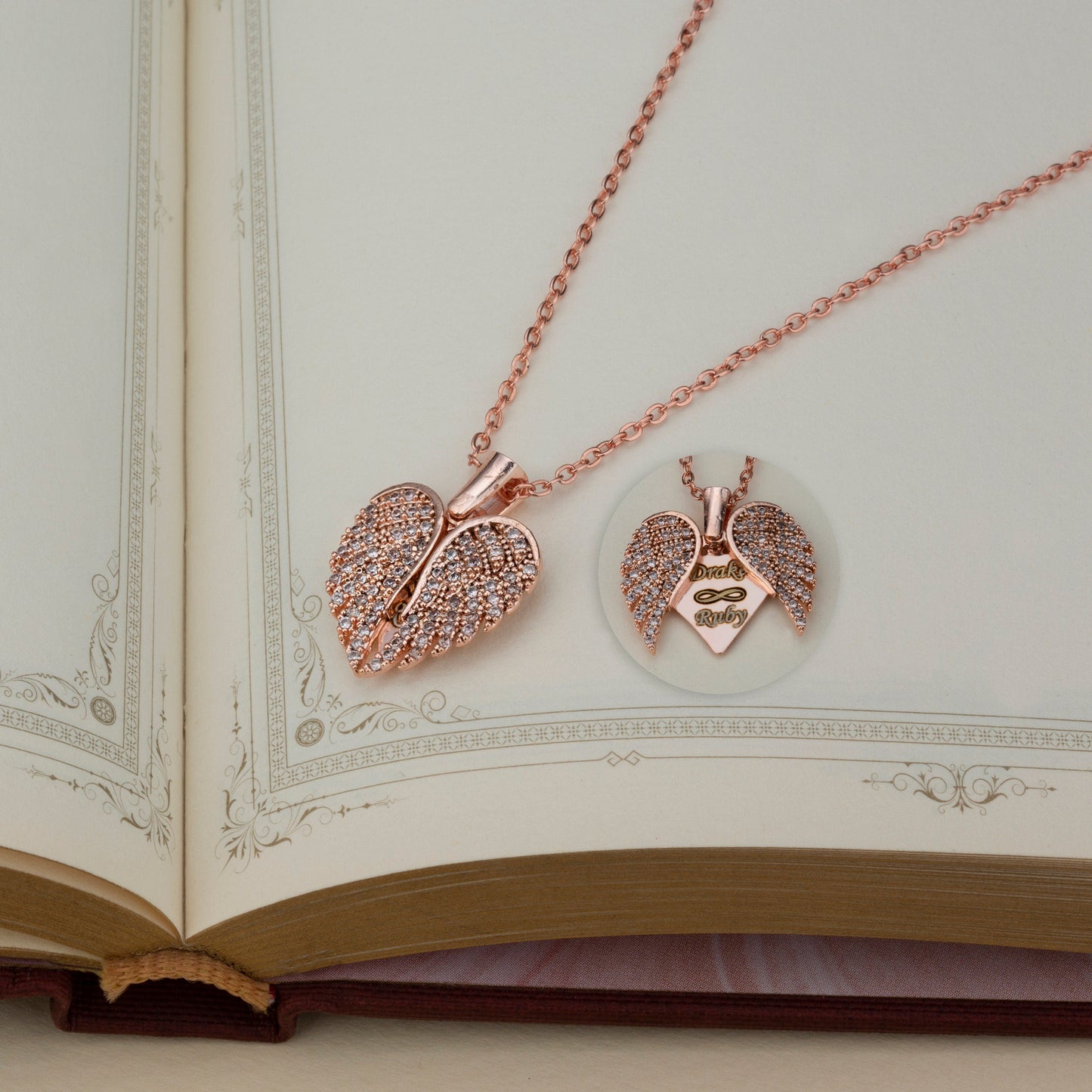 Engrave Angel Wings Necklace, Wings Name Necklace, Guardian Wings Angel Necklace