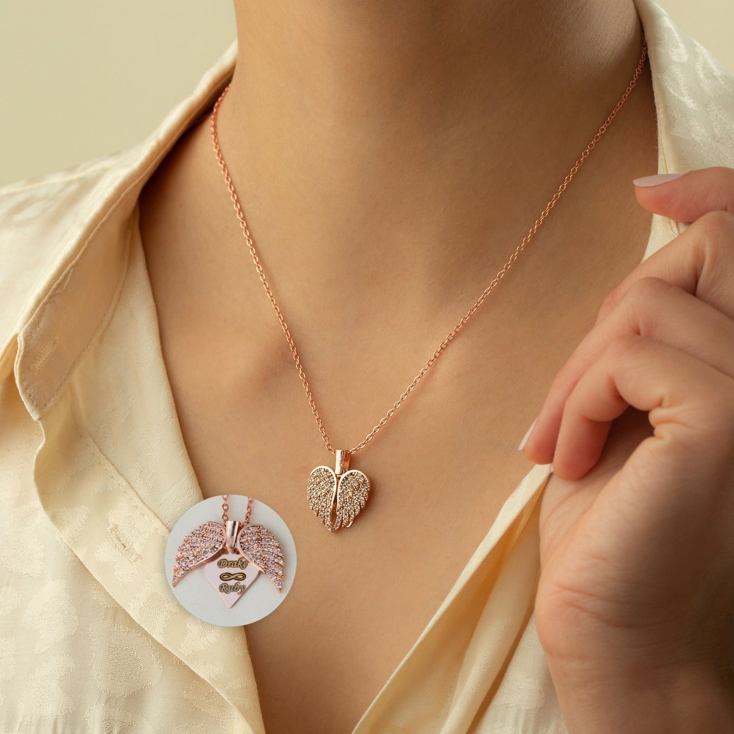 Engrave Angel Wings Necklace, Wings Name Necklace, Guardian Wings Angel Necklace