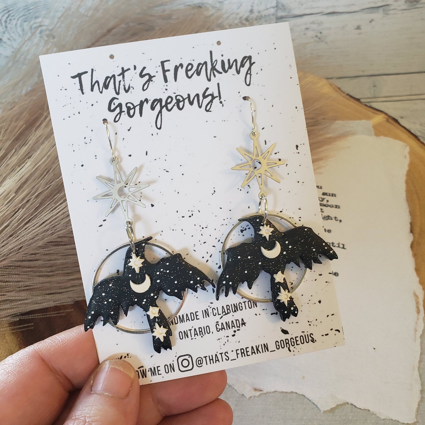 Asymmetrical Celestial Raven Earrings, Mismatched Raven Earrings, Corvid Earrings, Corvid jewelry, Crow jewelry, Goth earrings, Bird jewelry