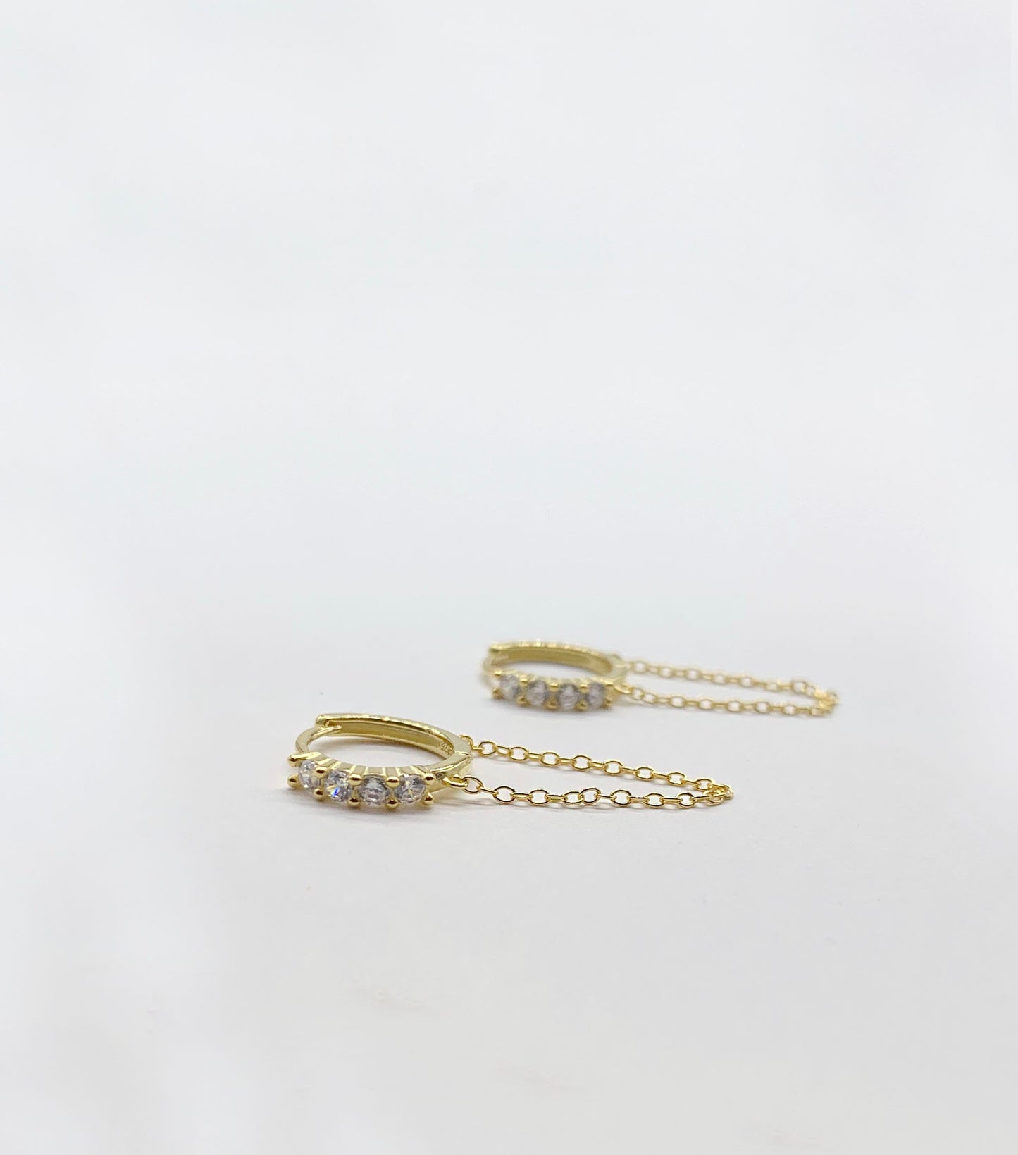 Chain hoop earrings - Cz huggie hoop - Hoop earring with chain - Chain hoop -Hoop earring - Chain earrings -Silver hoop - huggie hoop