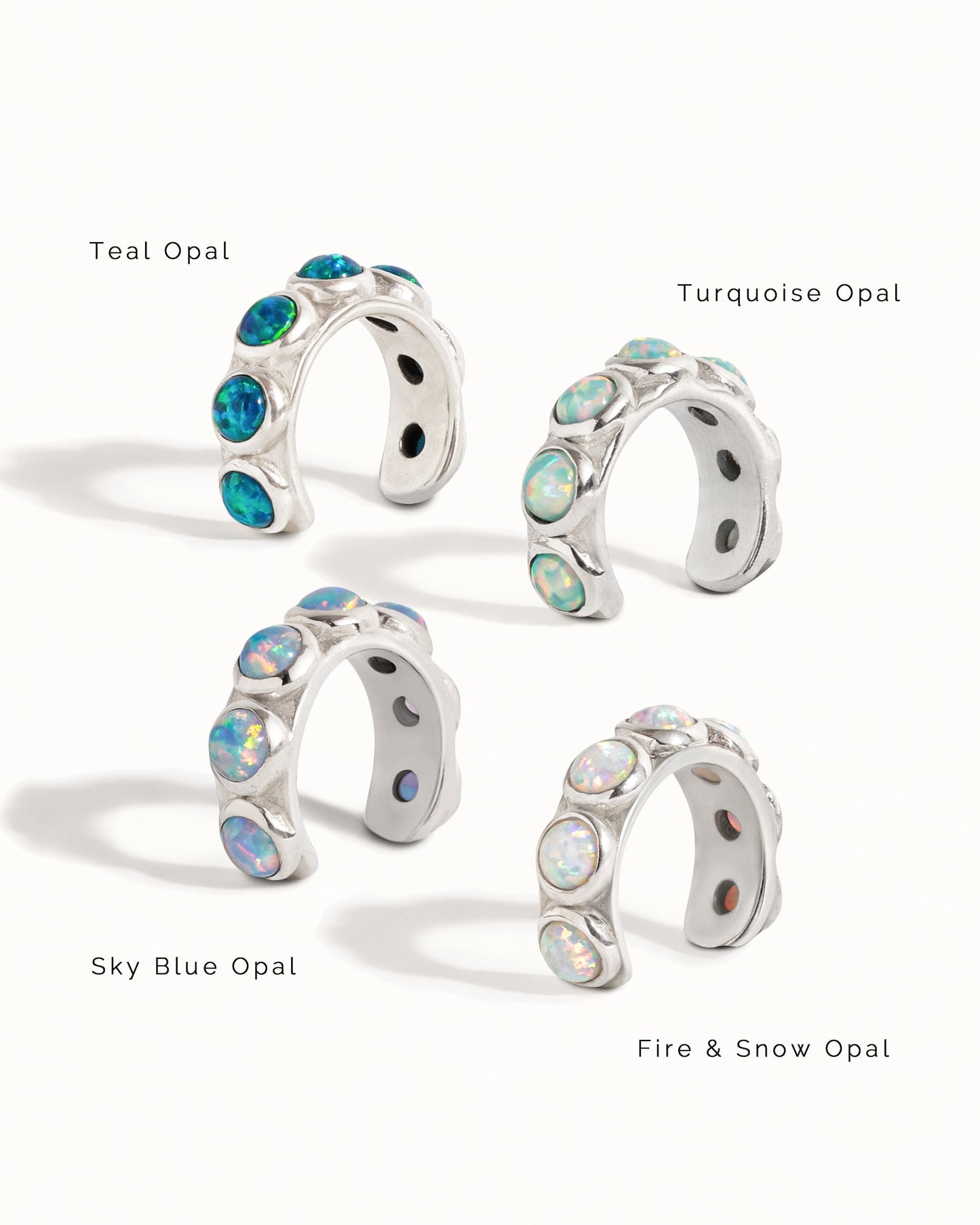Sterling Silver Ear Cuff Earring Blue Opal Stones Inlay Ear Wrap Earrings Modern Jewelry Gift for Her - ECU009