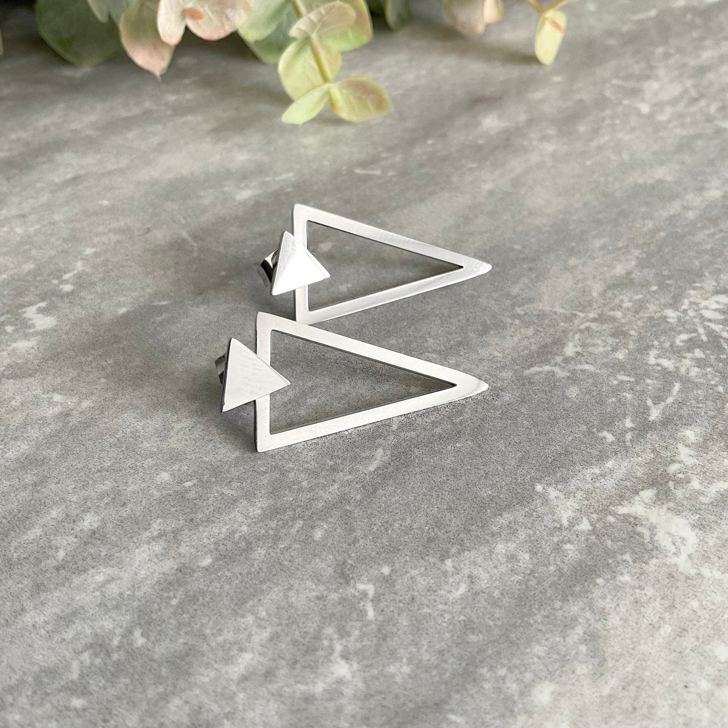 Front and back triangle earrings, triangle earrings, Ear jacket earrings, Gothic earrings, Black earring unisex earrings, geometric earring