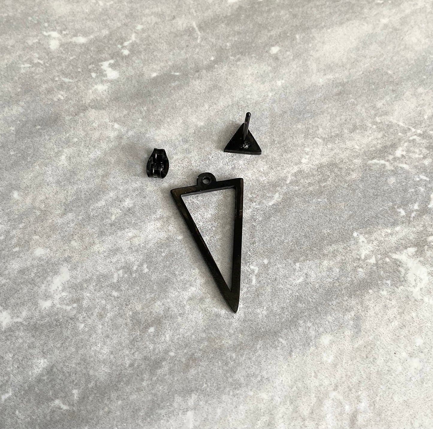 Front and back triangle earrings, triangle earrings, Ear jacket earrings, Gothic earrings, Black earring unisex earrings, geometric earring