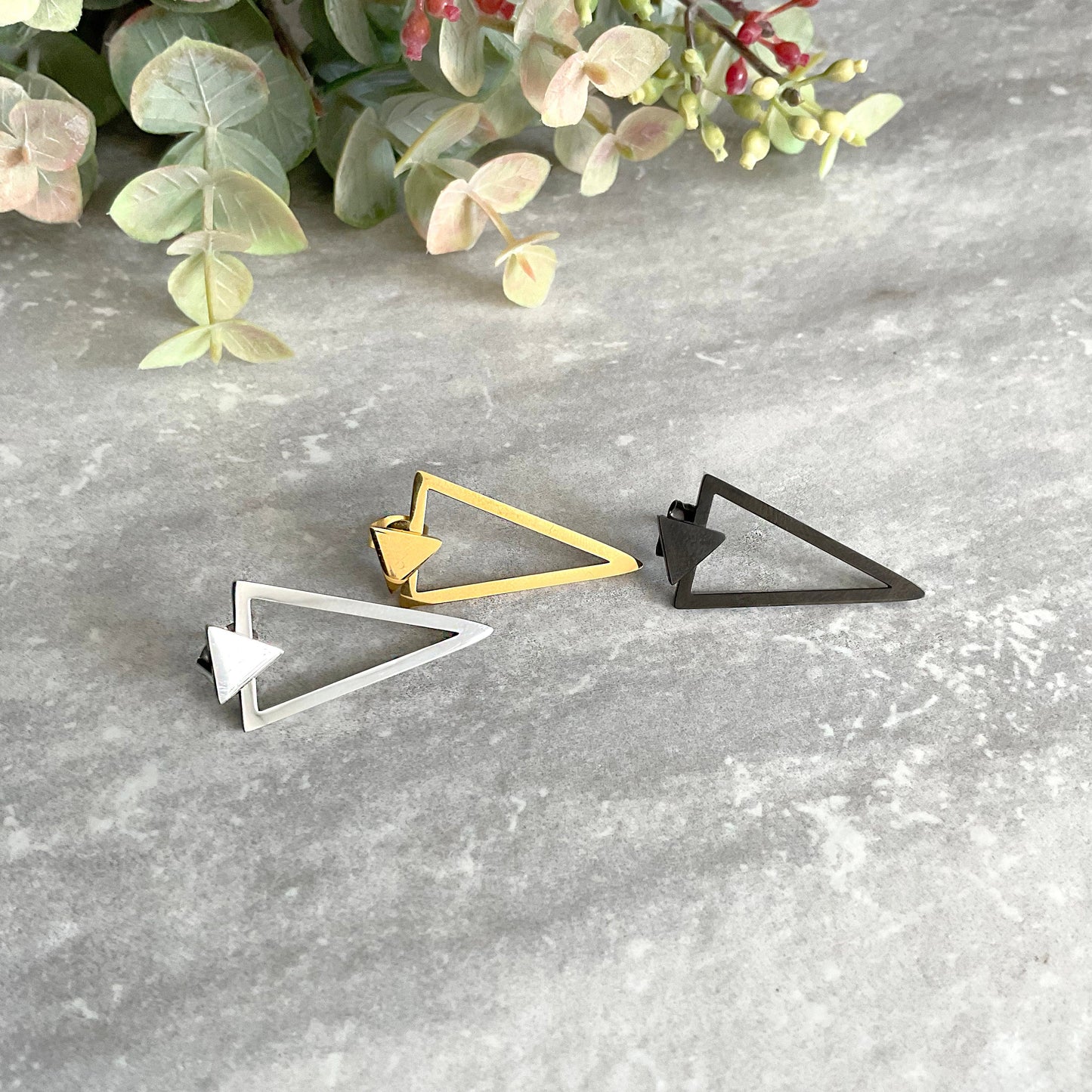 Front and back triangle earrings, triangle earrings, Ear jacket earrings, Gothic earrings, Black earring unisex earrings, geometric earring