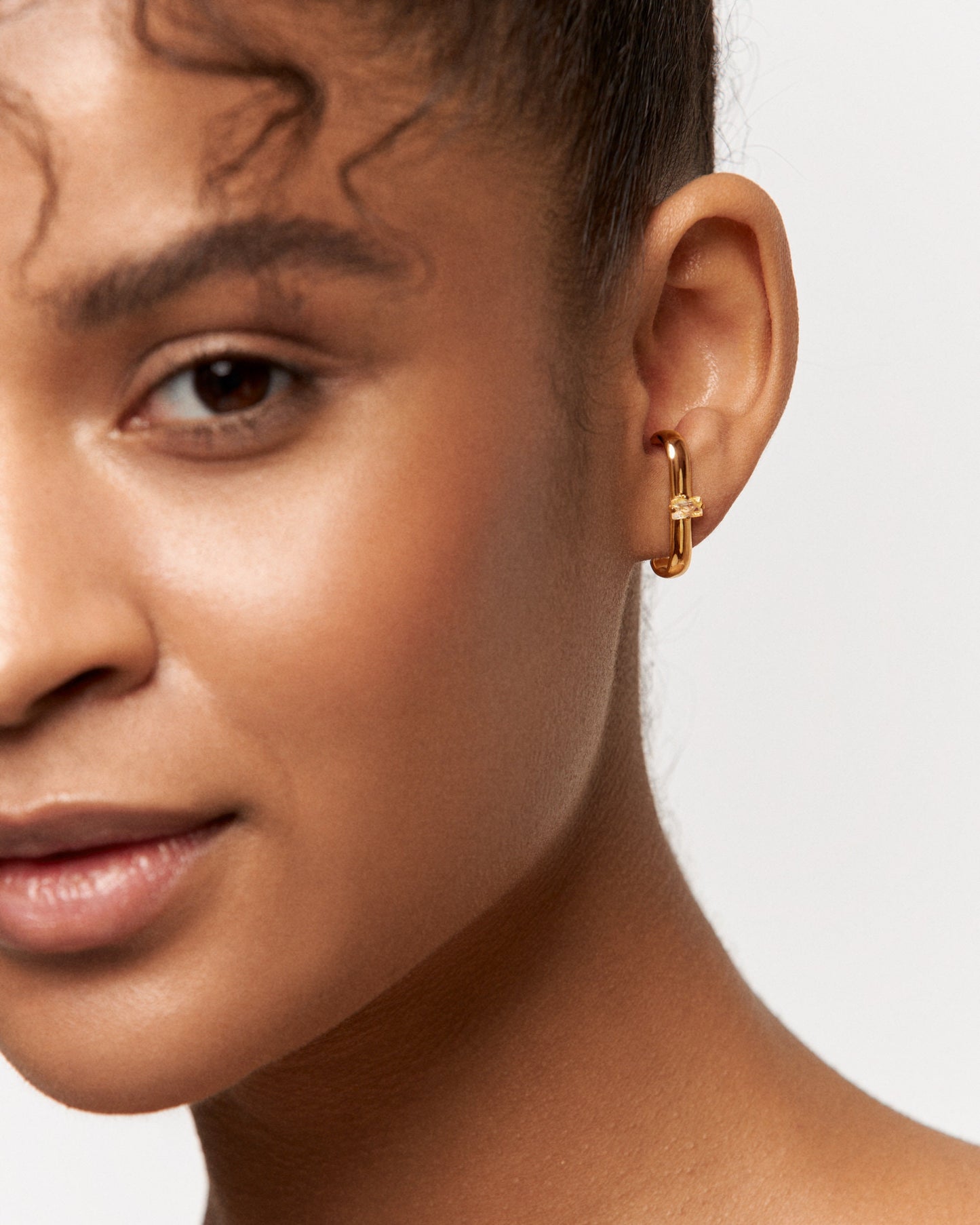 Wide Suspender Earring CZ • Gold Lobe Cuff Earrings • Thick Modern Earring • 14k Gold & Silver Ear Suspender Earring • Bar Earring - CST033