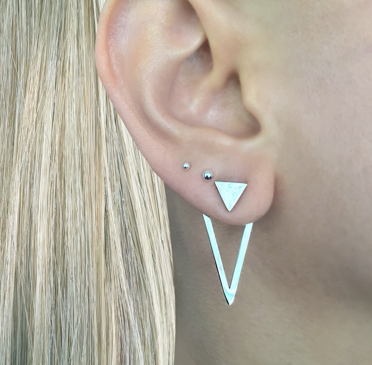 Front and back triangle earrings, triangle earrings, Ear jacket earrings, Gothic earrings, Black earring unisex earrings, geometric earring