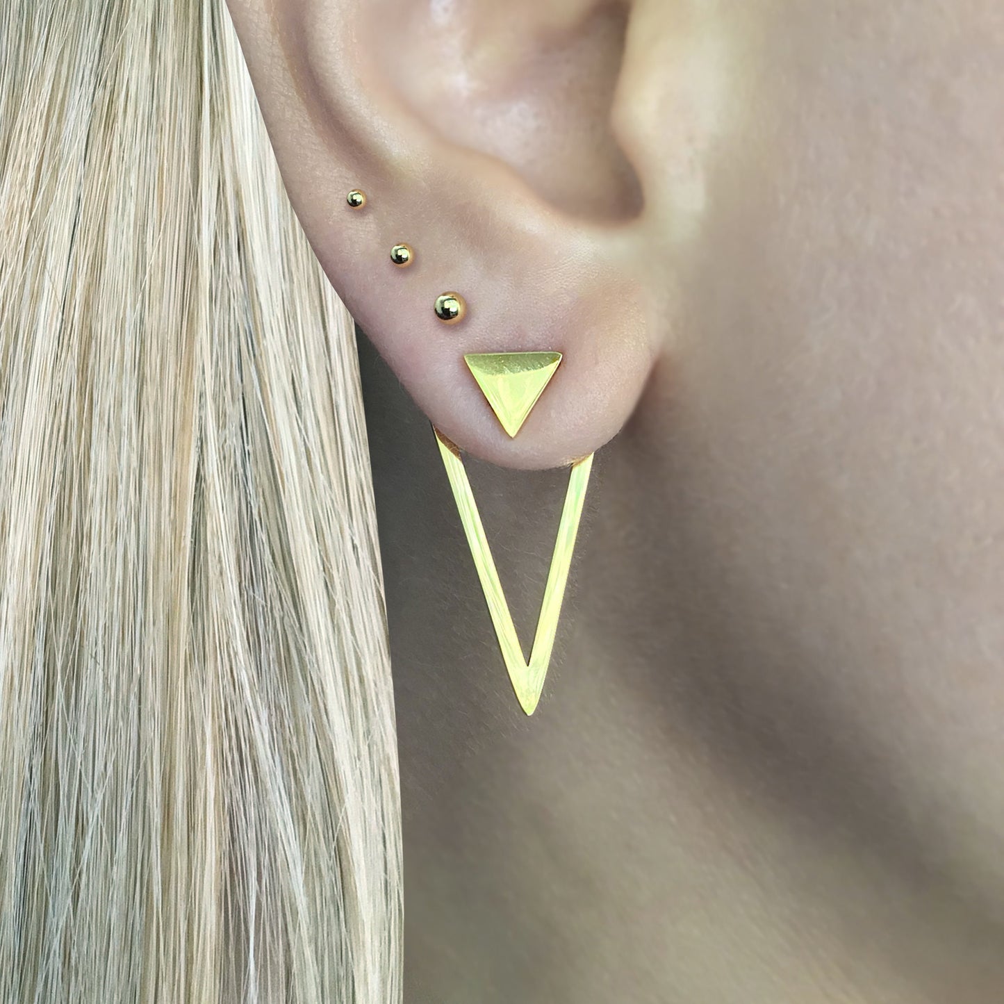 Front and back triangle earrings, triangle earrings, Ear jacket earrings, Gothic earrings, Black earring unisex earrings, geometric earring
