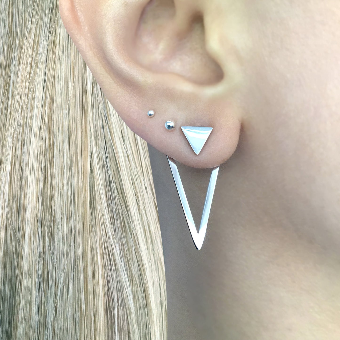 Front and back triangle earrings, triangle earrings, Ear jacket earrings, Gothic earrings, Black earring unisex earrings, geometric earring