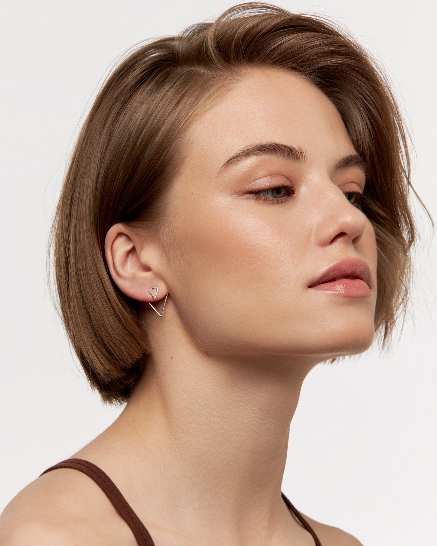 Triangle Ear Jacket Earring · Sterling Silver Geometric Earrings · Triangle Studs · Minimalist Jewelry · Gift for Her - JKT011