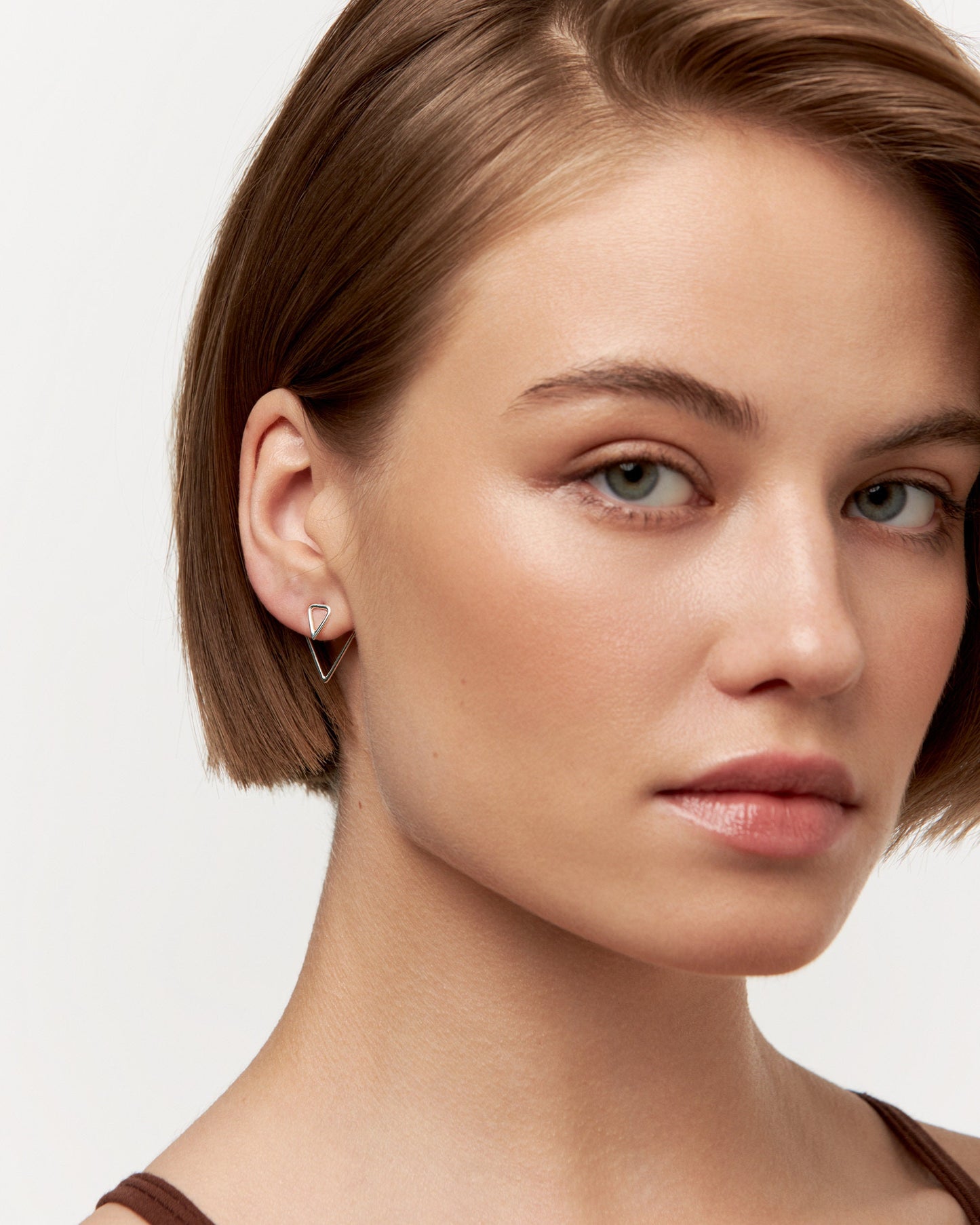Triangle Ear Jacket Earring · Sterling Silver Geometric Earrings · Triangle Studs · Minimalist Jewelry · Gift for Her - JKT011