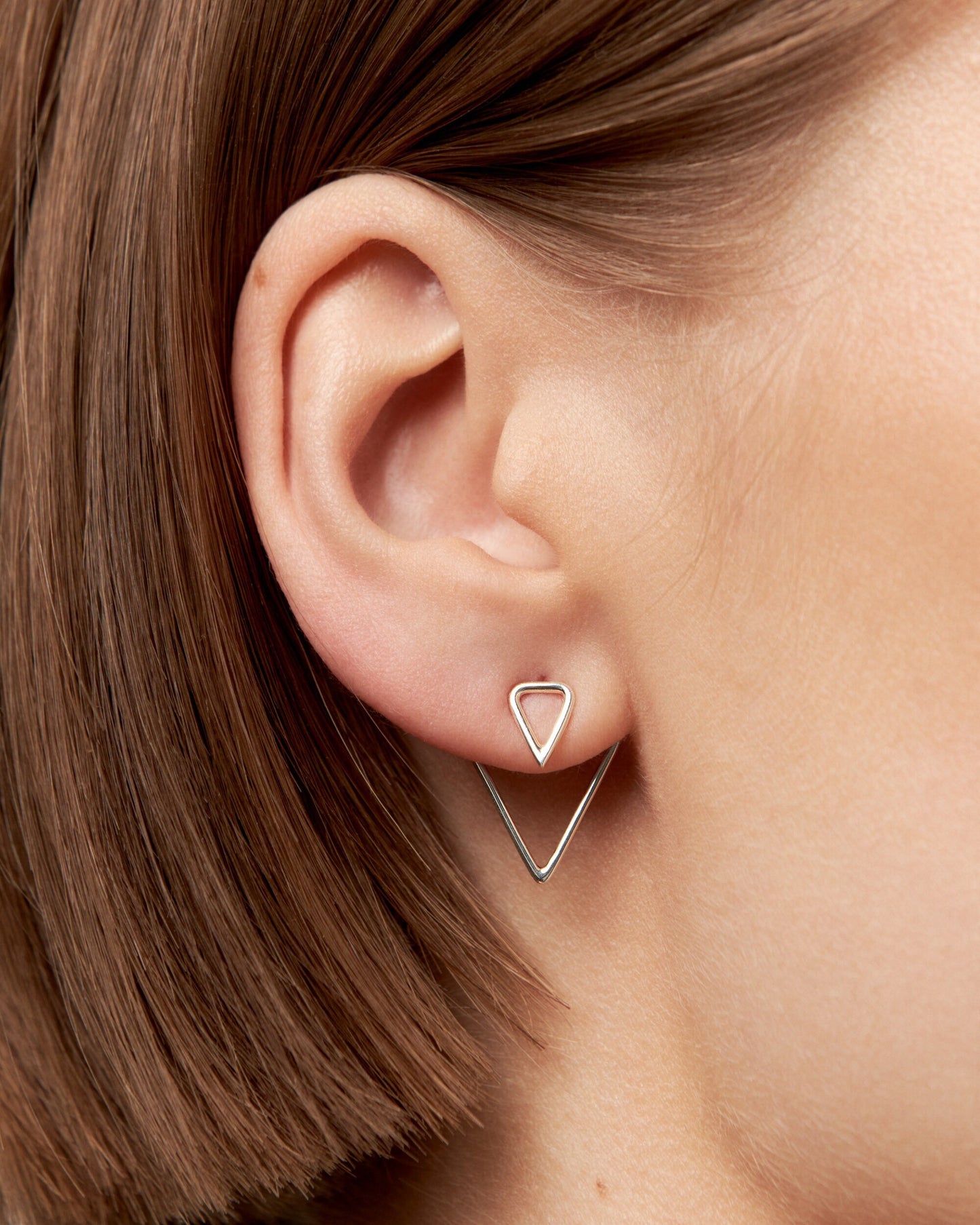 Triangle Ear Jacket Earring · Sterling Silver Geometric Earrings · Triangle Studs · Minimalist Jewelry · Gift for Her - JKT011