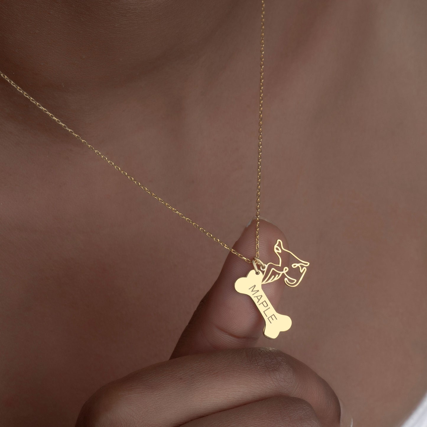 Custom Dog Name Necklace, Bone Necklace with Angel Charm, Pet Dog Loss Memorial Necklace, Pet Lover Gift, Dog Necklace for Dog Mother