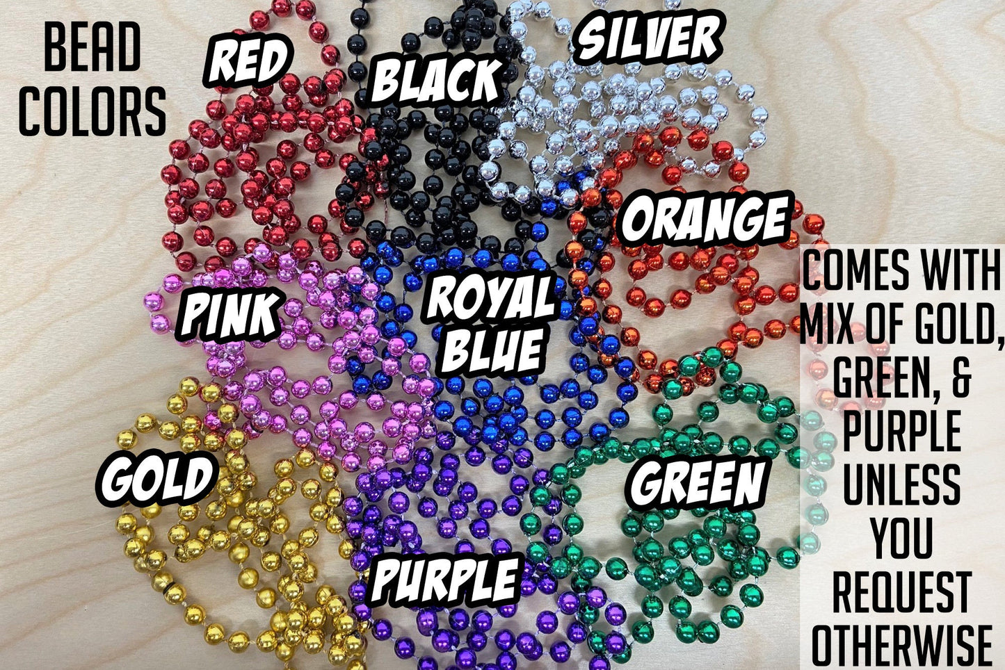 SINGLE-SIDED Mardi Gras Necklace Medallions - Customized with Full Color artwork (use a pre-made design or send in your own). Bulk packs.