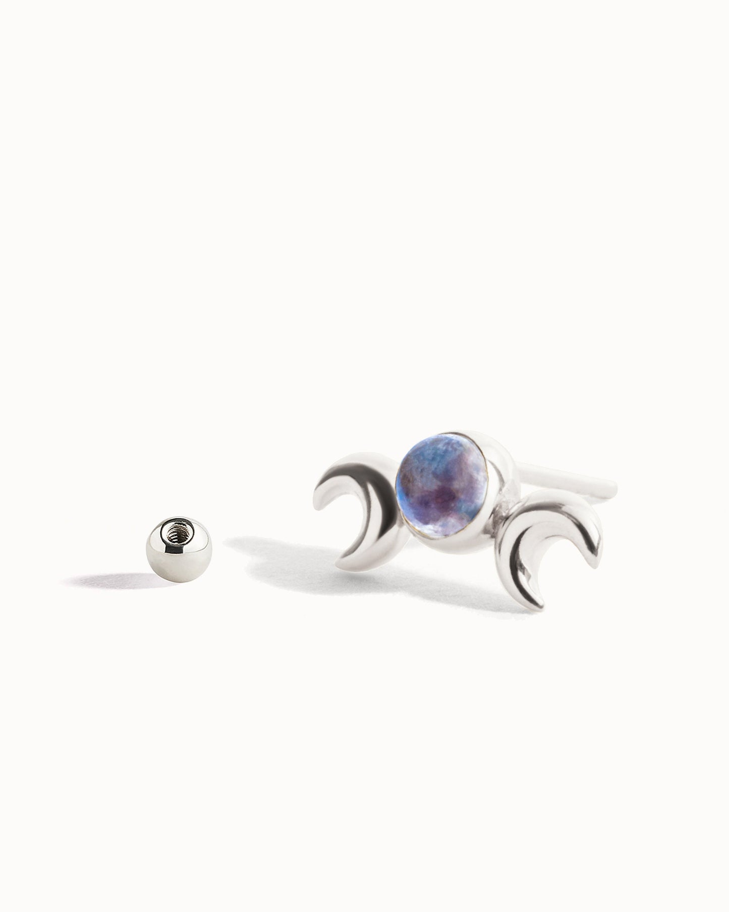 Hecate Symbol Earring • Goddess of Witchcraft and Magic Jewelry • Twin Moons Helix Earring • Moonstone Cartilage Silver Piercing - CRT004
