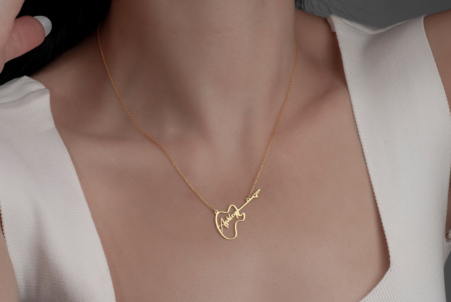 Personalized Electro Guitar Necklace, Guitar Jewelry in Sterling Silver, Custom Electro Guitar Pendant, Music Lover Gift, Rock Music Charm