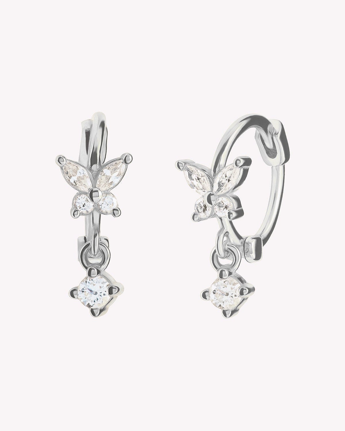 Dainty CZ Butterfly Shaped Huggie Hoop Earrings With Dangling Charm