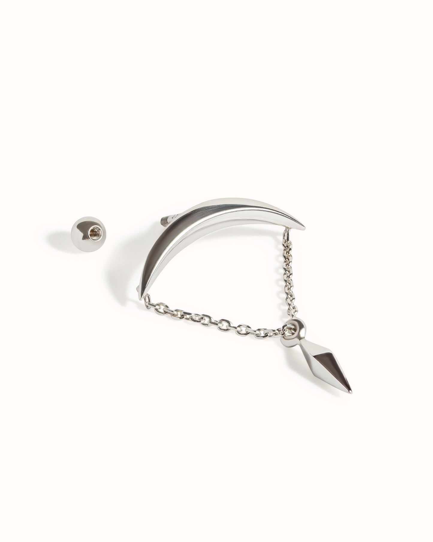 Top Helix Chain Piercing • Hanging Pendulum Helix Earring • Crescent Moon Cartilage Earring • 18G 16G • Silver Hidden Helix - CRT012