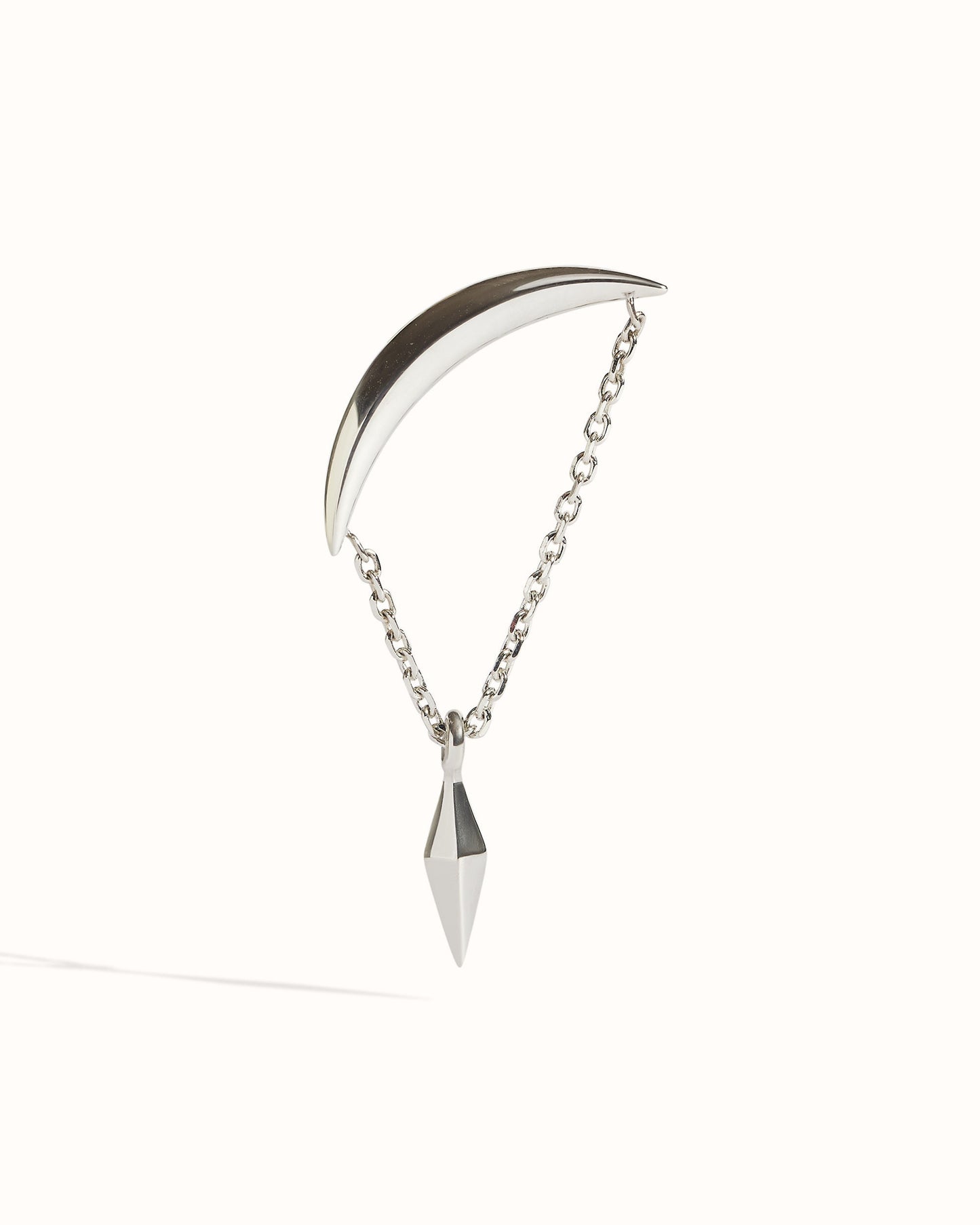 Top Helix Chain Piercing • Hanging Pendulum Helix Earring • Crescent Moon Cartilage Earring • 18G 16G • Silver Hidden Helix - CRT012