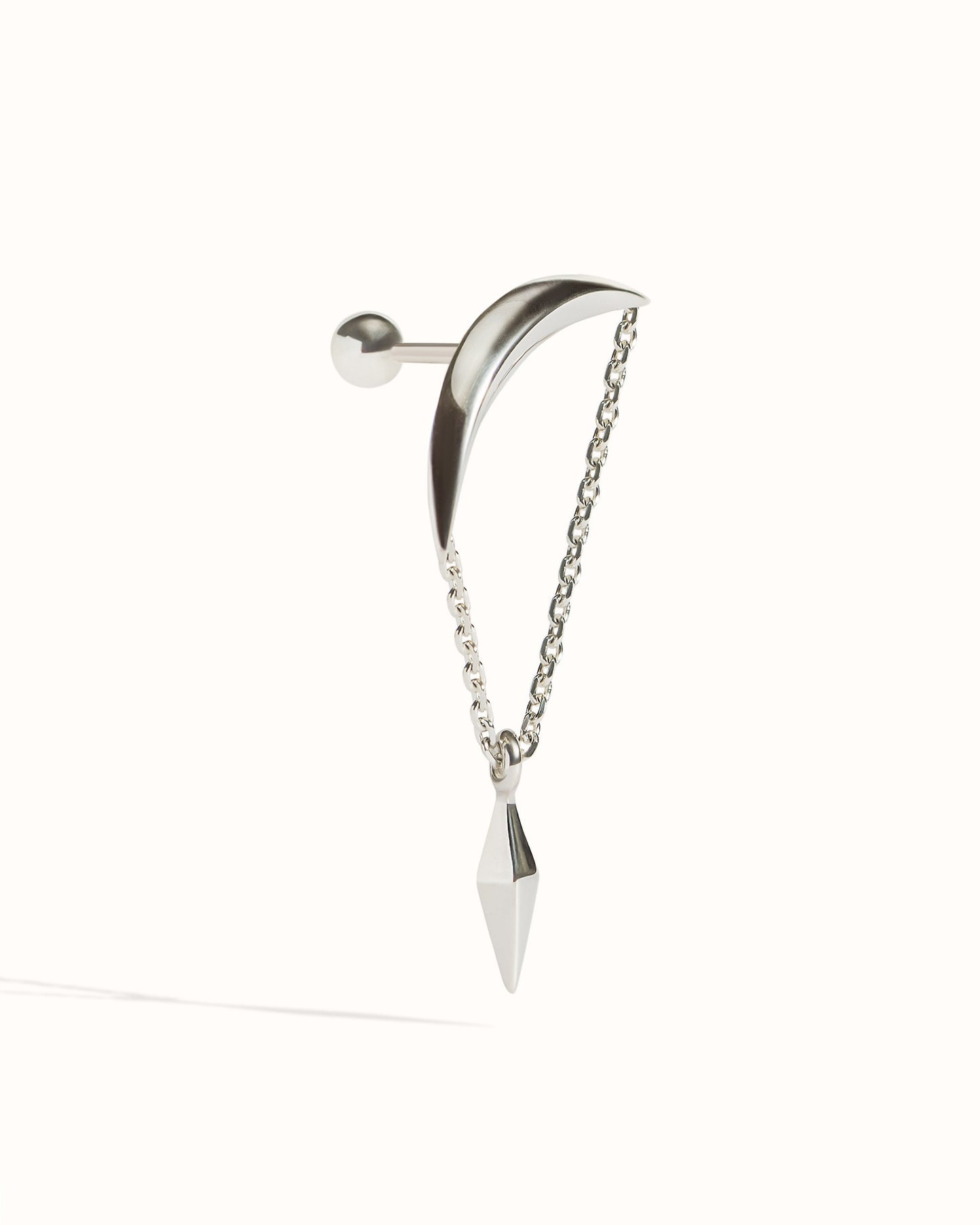 Top Helix Chain Piercing • Hanging Pendulum Helix Earring • Crescent Moon Cartilage Earring • 18G 16G • Silver Hidden Helix - CRT012