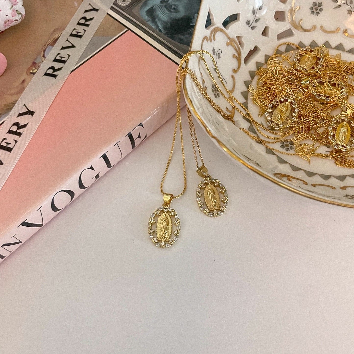 Gold Virgin Mary Pendant Necklace 18K Gold • Tarnish Free • Christmas Gift For Her • Gifted Jewelry • Christening Gift • Religious Gift