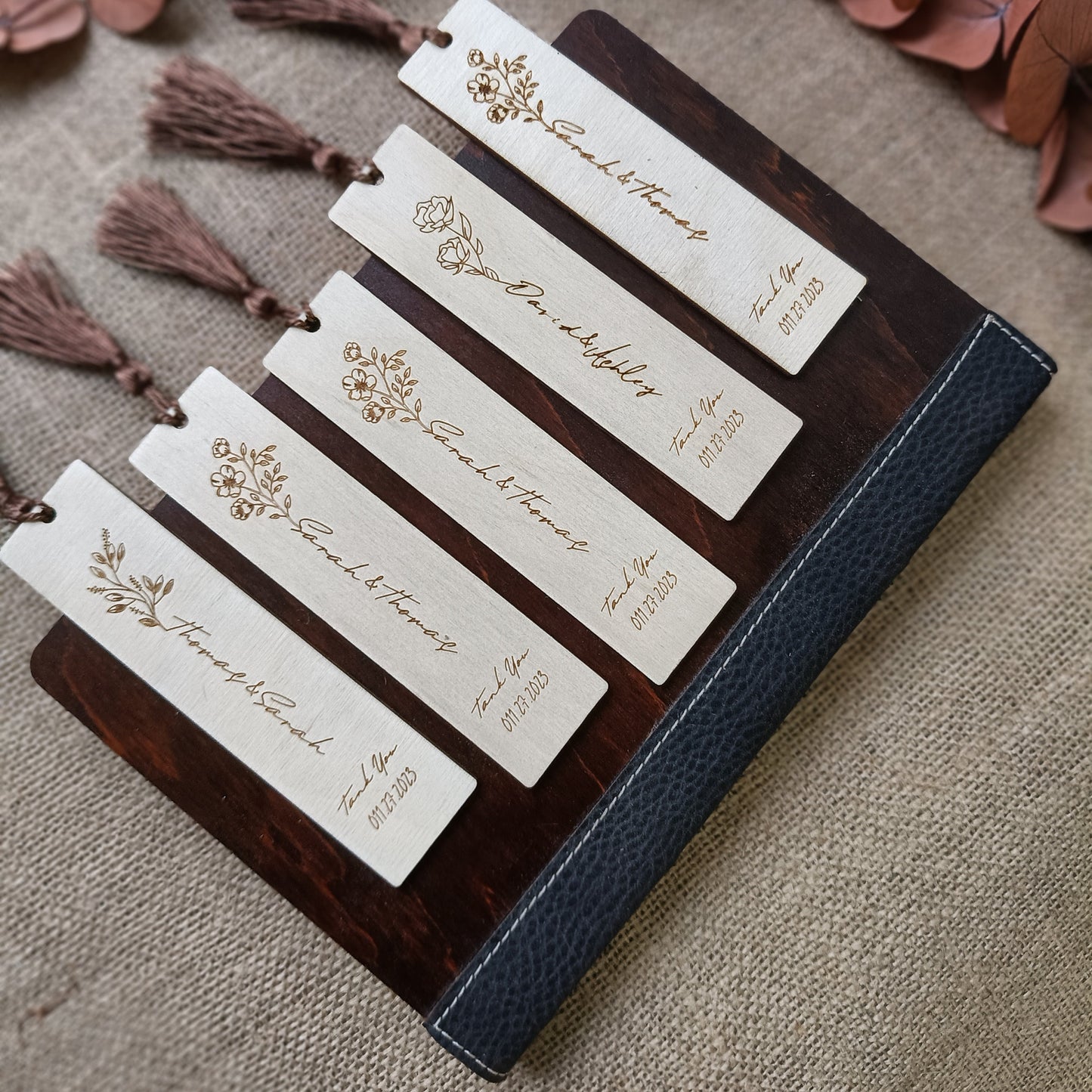 Personalized Wooden Bookmarks - Custom Wedding Favors, Party Gifts, Bridal Shower Keepsakes, Save the date