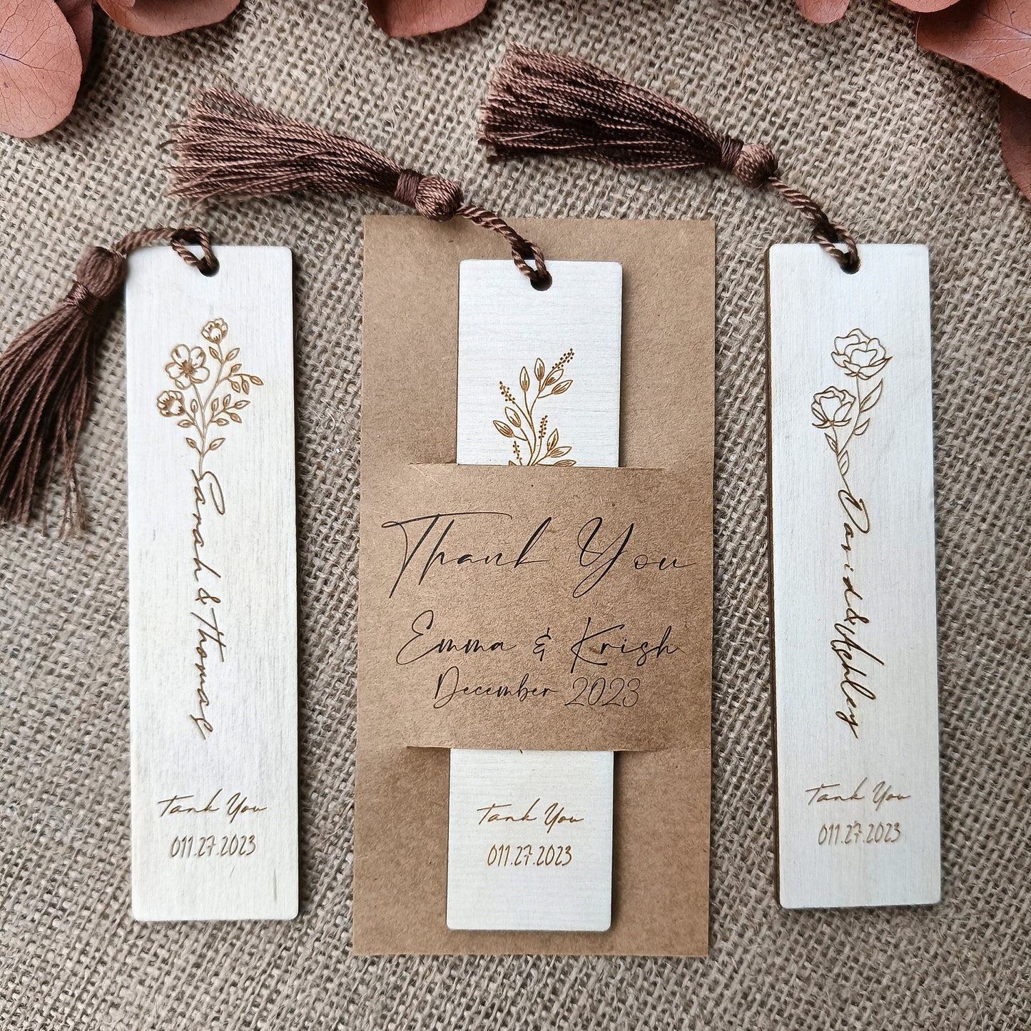 Personalized Wooden Bookmarks - Custom Wedding Favors, Party Gifts, Bridal Shower Keepsakes, Save the date