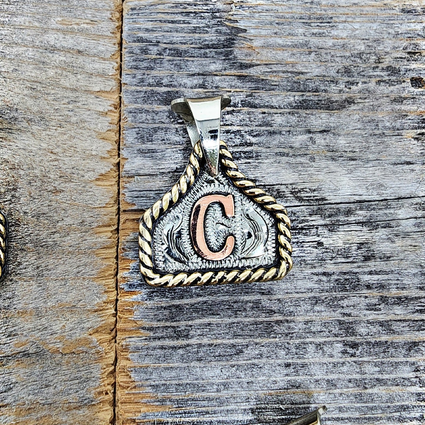 Cow Tag Necklace Handmade Personalized Initial Necklace, Handcrafted. Small Model. Comes with a 23" Stainless Steel Chain.