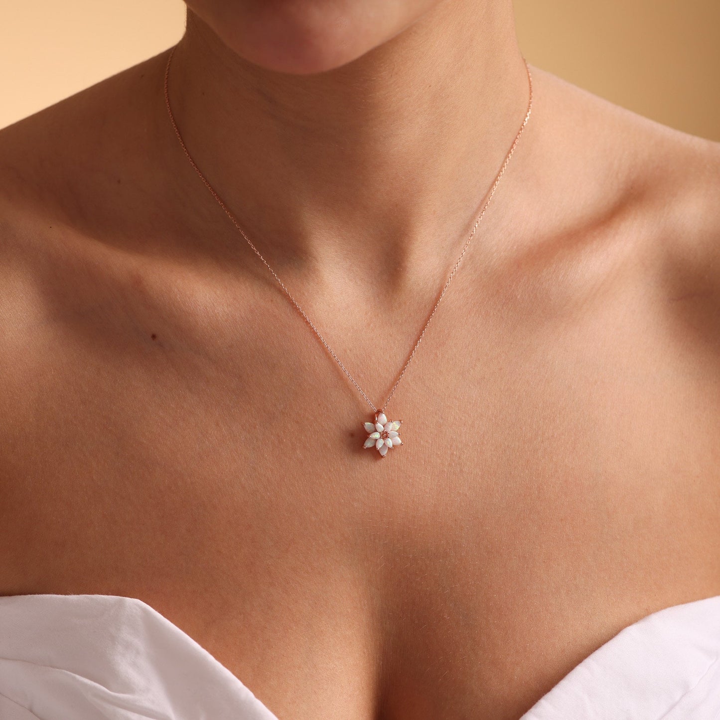 Opal Flower Necklace,Dainty Opal Necklace, Opal Flower Necklace ,White Opal Necklace Gold,Mothers Day Gift, Briedsmaid Necklace,Gift for her