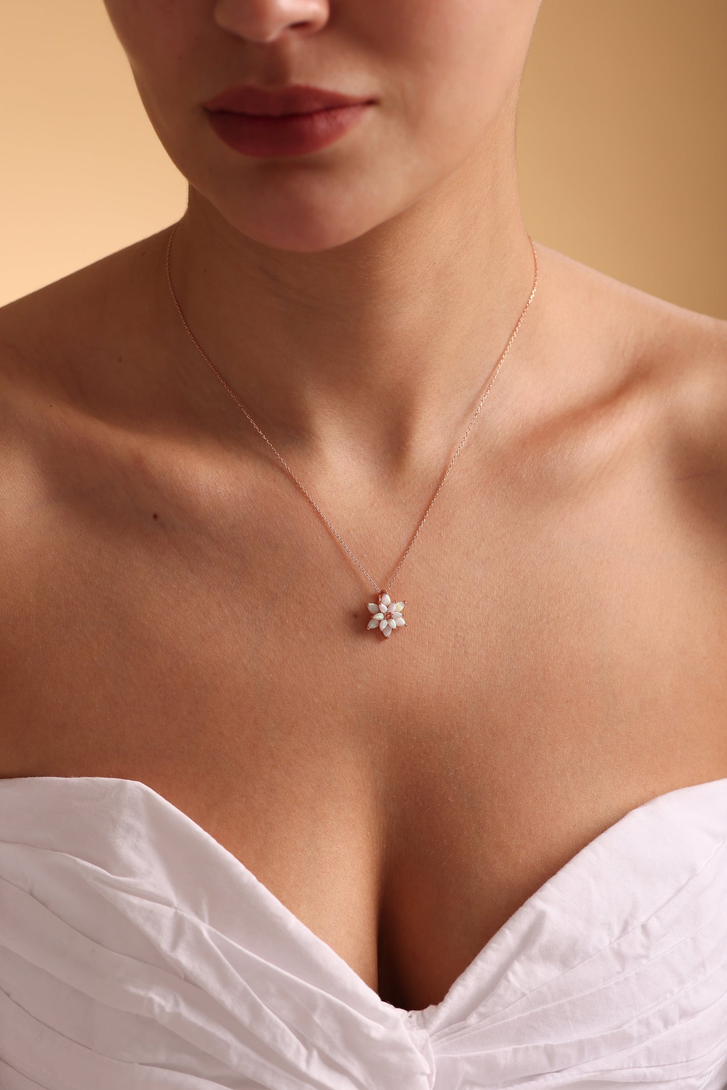Opal Flower Necklace,Dainty Opal Necklace, Opal Flower Necklace ,White Opal Necklace Gold,Mothers Day Gift, Briedsmaid Necklace,Gift for her