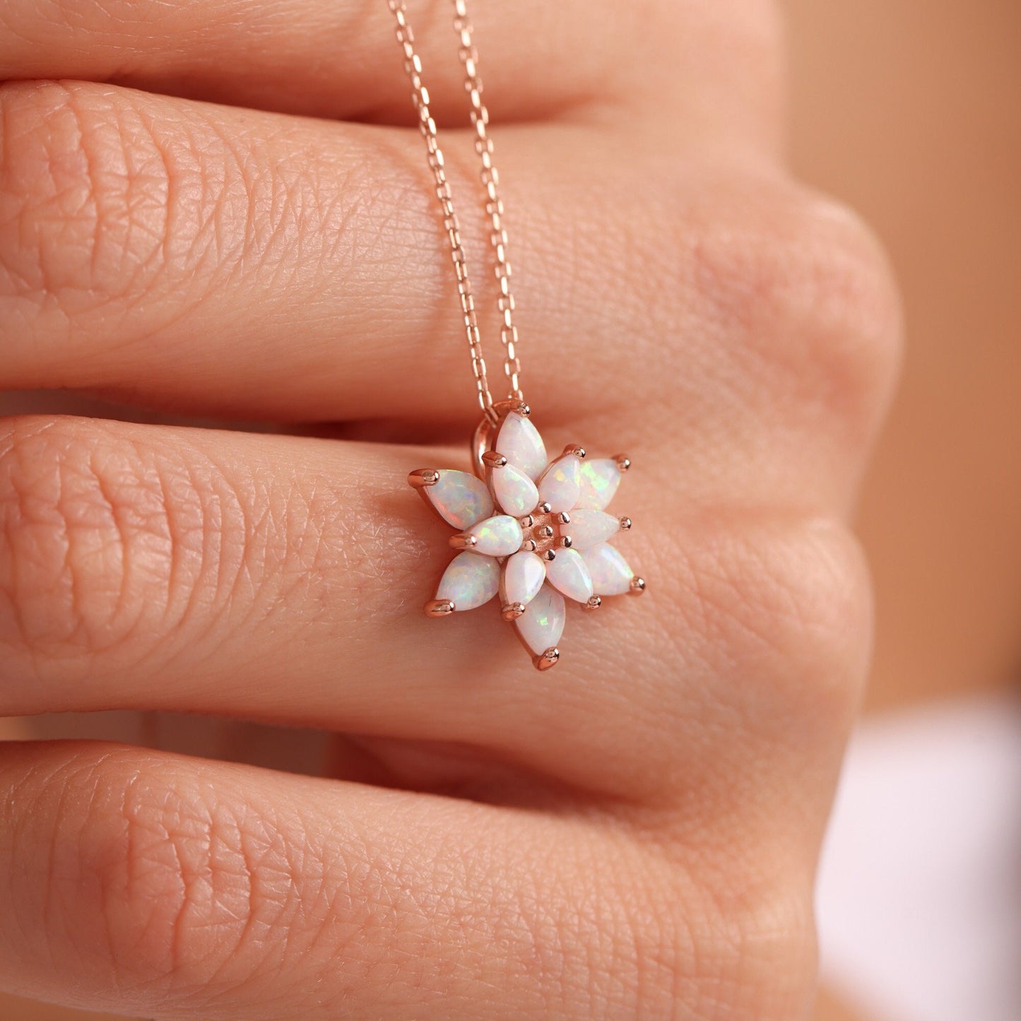 Opal Flower Necklace,Dainty Opal Necklace, Opal Flower Necklace ,White Opal Necklace Gold,Mothers Day Gift, Briedsmaid Necklace,Gift for her