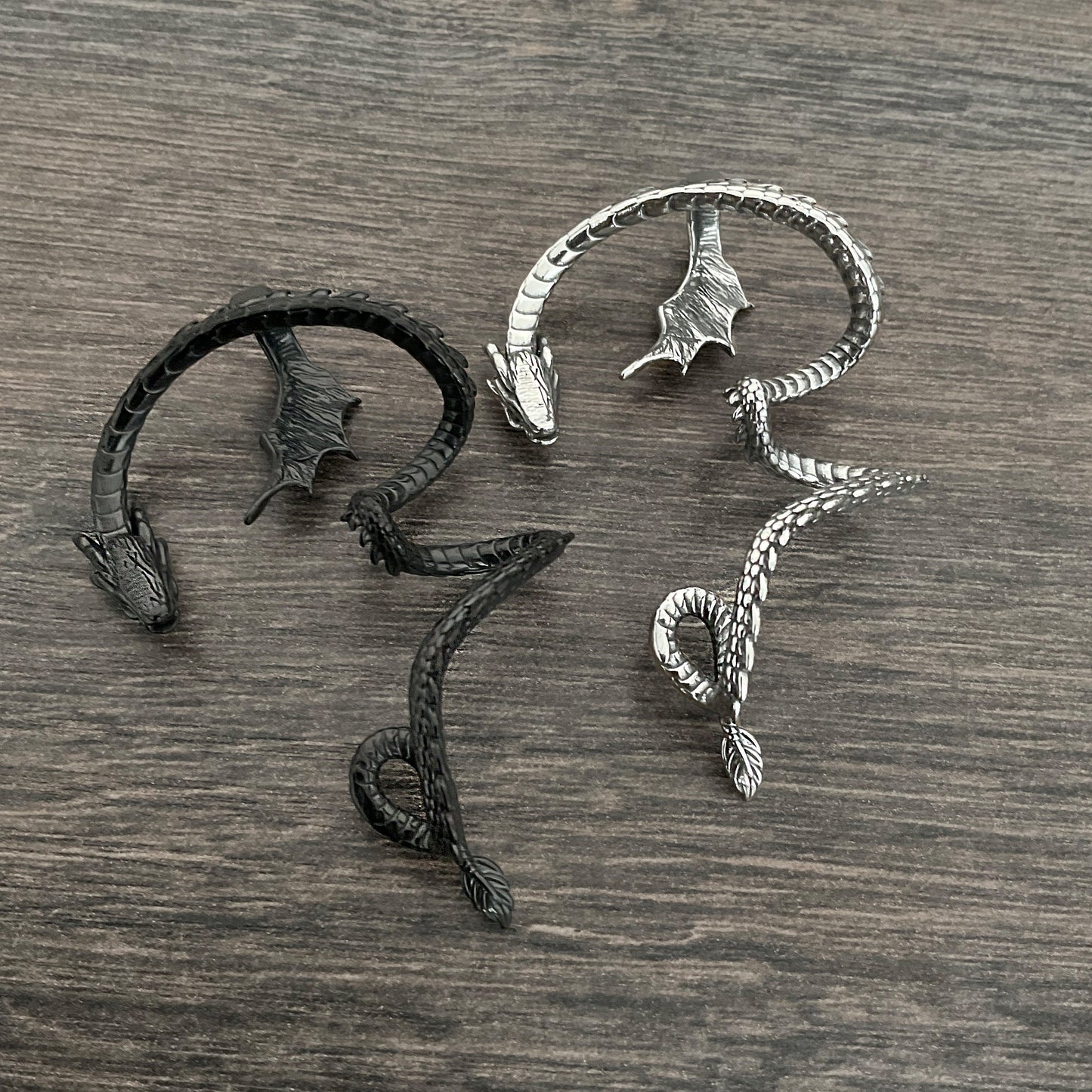 NO PIERCING Dragon cuff with large wing in Gold Dragon earrings, Dragon ear cuff, Black Dragon, Dragon ear wrap