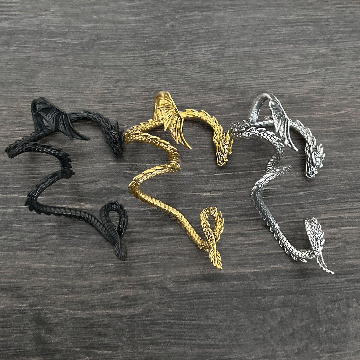 NO PIERCING Dragon cuff with large wing in Gold Dragon earrings, Dragon ear cuff, Black Dragon, Dragon ear wrap