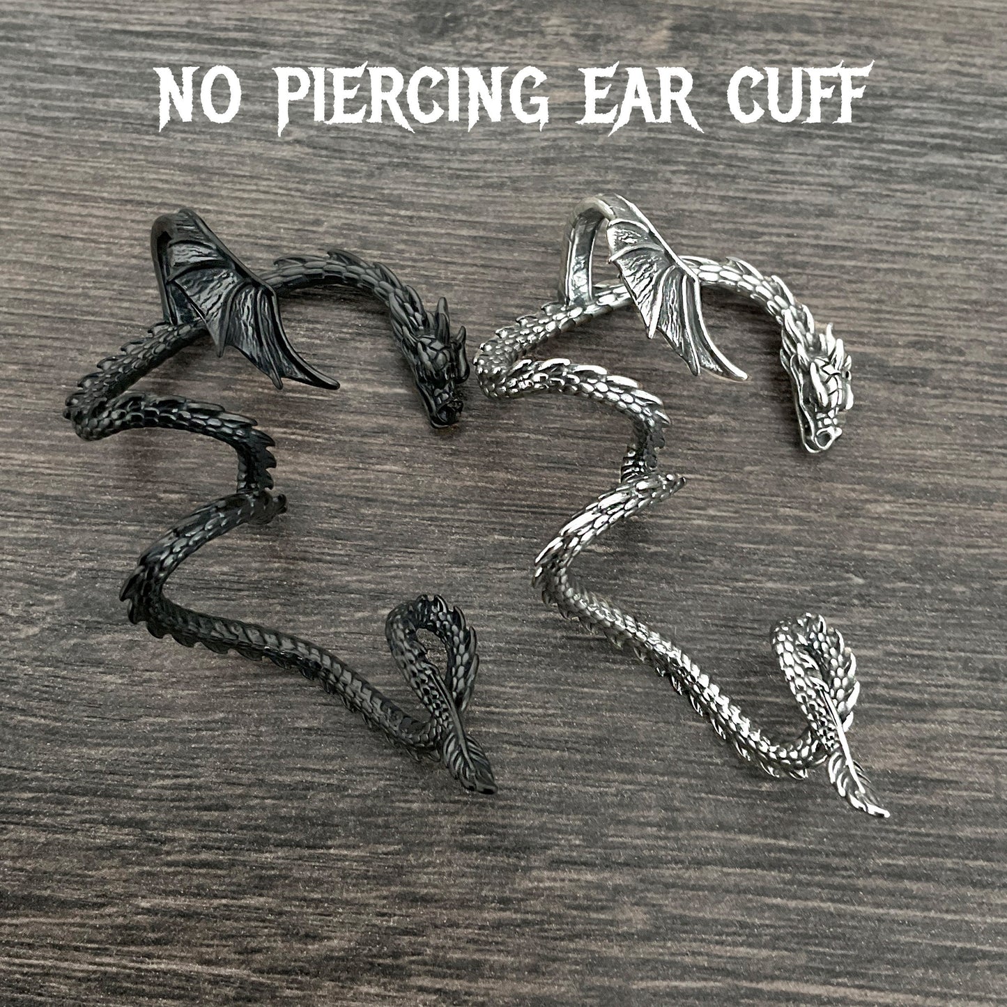 NO PIERCING Dragon cuff with large wing in Gold Dragon earrings, Dragon ear cuff, Black Dragon, Dragon ear wrap
