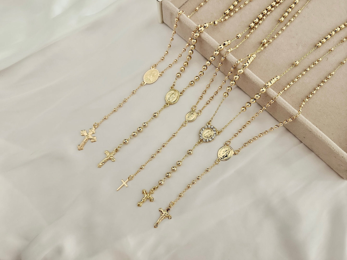 18k Gold Filled Rosary Necklace, Gold Cross Necklace for Layering, Custom Rosary Jewelry, Personalized Religious Gift, Dainty Necklace