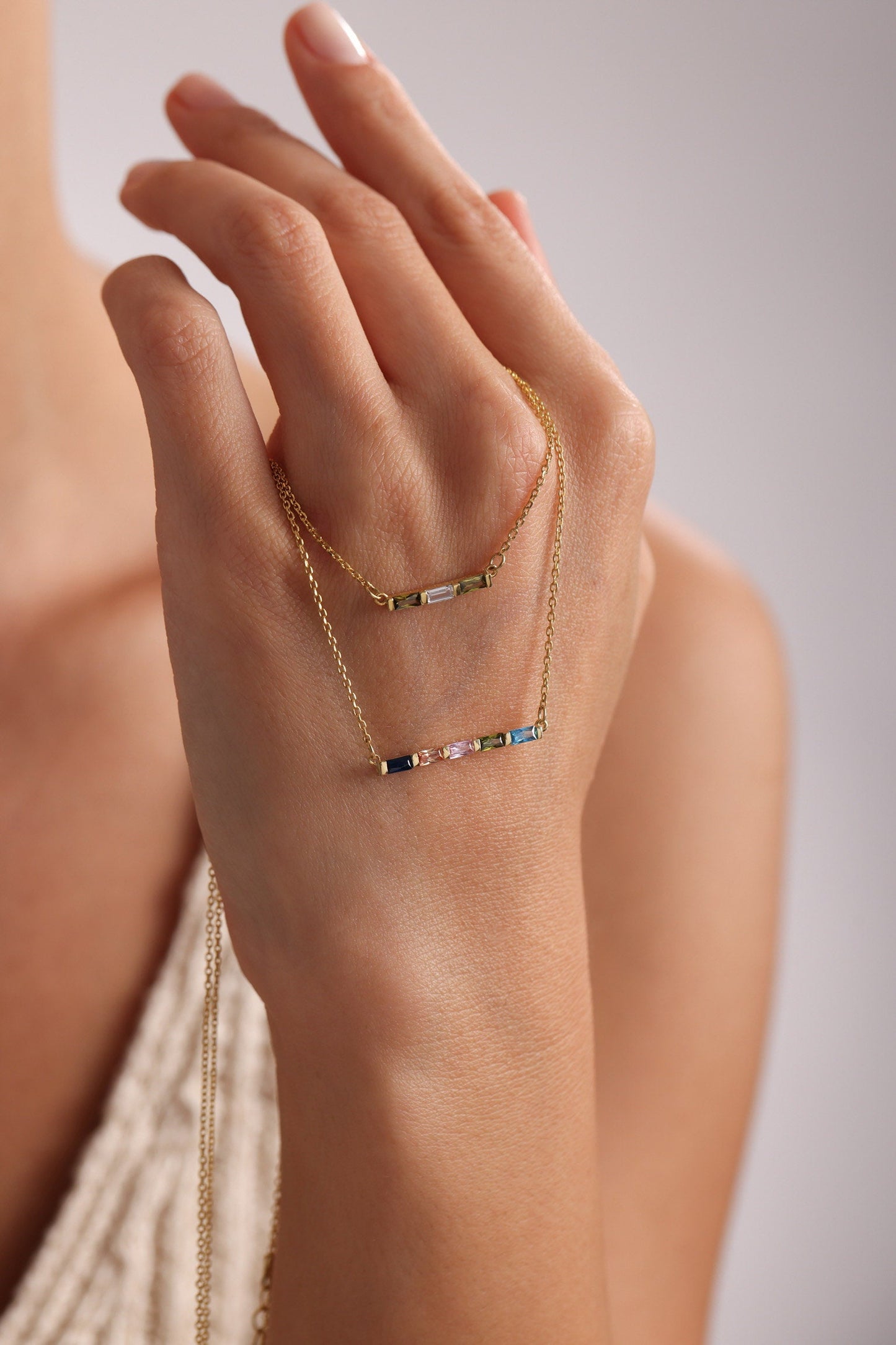 Baguette Birthstone Necklace,Family Birthstone Necklace,Personalized Gift,Mother's Birthstone Jewelry,Mothers Day Gift for Mom,Birthday Gift