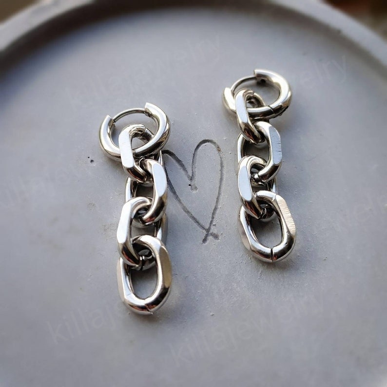 Chain earrings, chunky chain earrings, ear huggies, women's earrings, women's jewellery, Huggie hoop earrings, punk style earrings, grunge