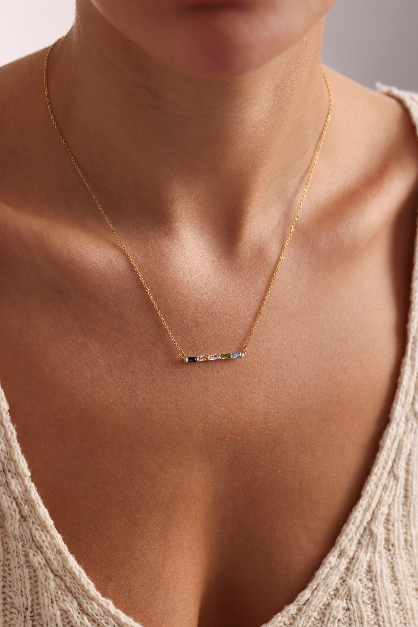 Baguette Birthstone Necklace,Family Birthstone Necklace,Personalized Gift,Mother's Birthstone Jewelry,Mothers Day Gift for Mom,Birthday Gift