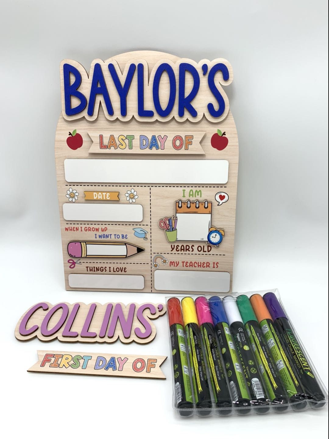 Customized First And Last Day School Sign, Back to School Sign, Kindergarten 1st Day of School Sign, First Day School Wooden School Board