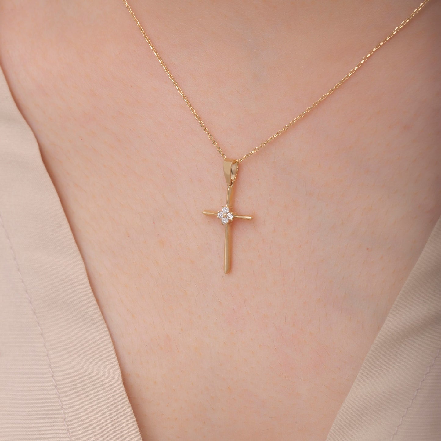 Personalized Birthstone Cross Religious Necklace, Religious Protective Necklace, Christian Communion Jewelry, Baptism Cross Gift, Gift for Her