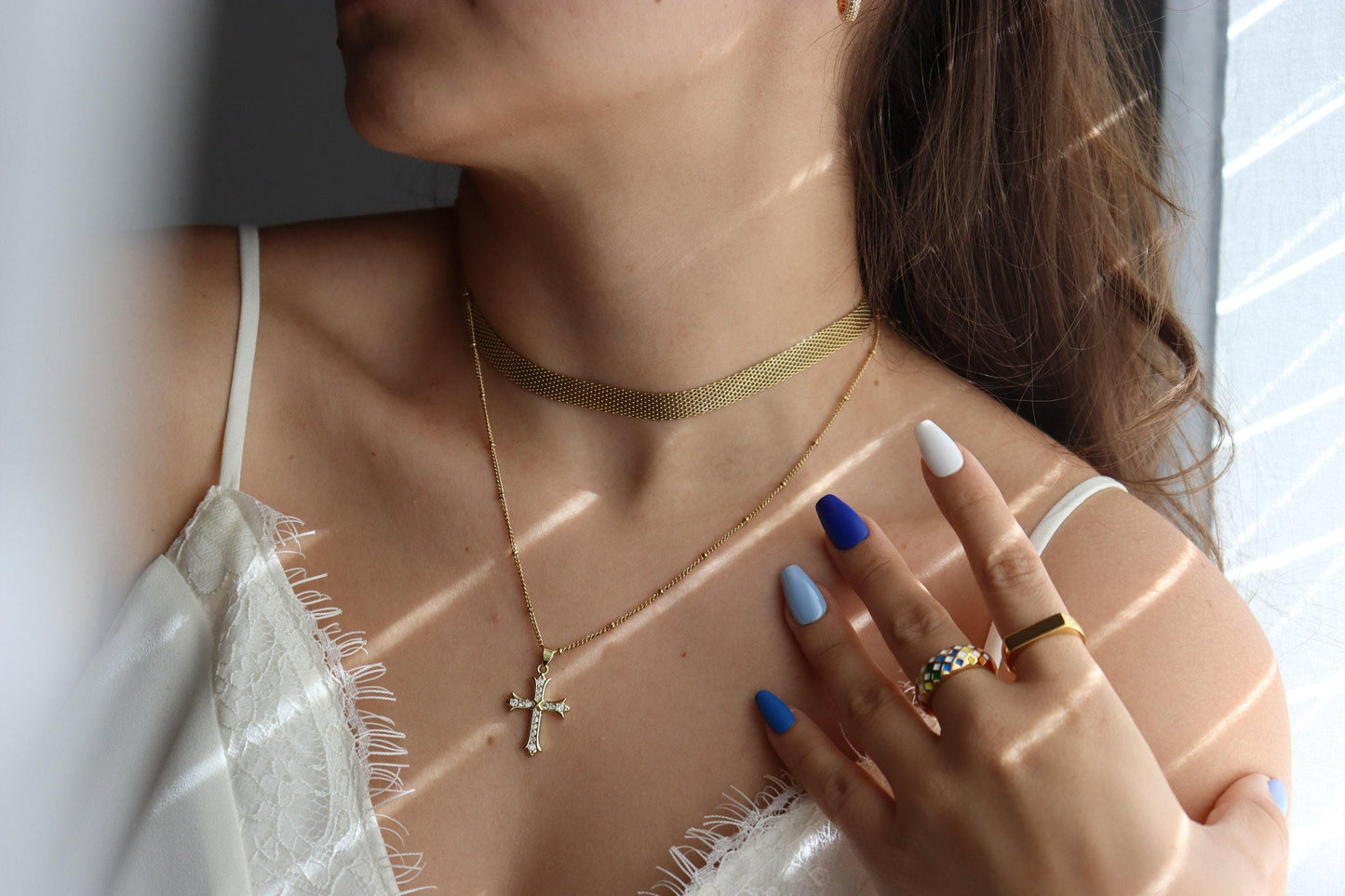 Gold Filled Cross Necklace Gold Religious Cross Charm Unisex Women Men Necklace Pray Christian Faith Pendant WATERPROOF Everyday Jewelry