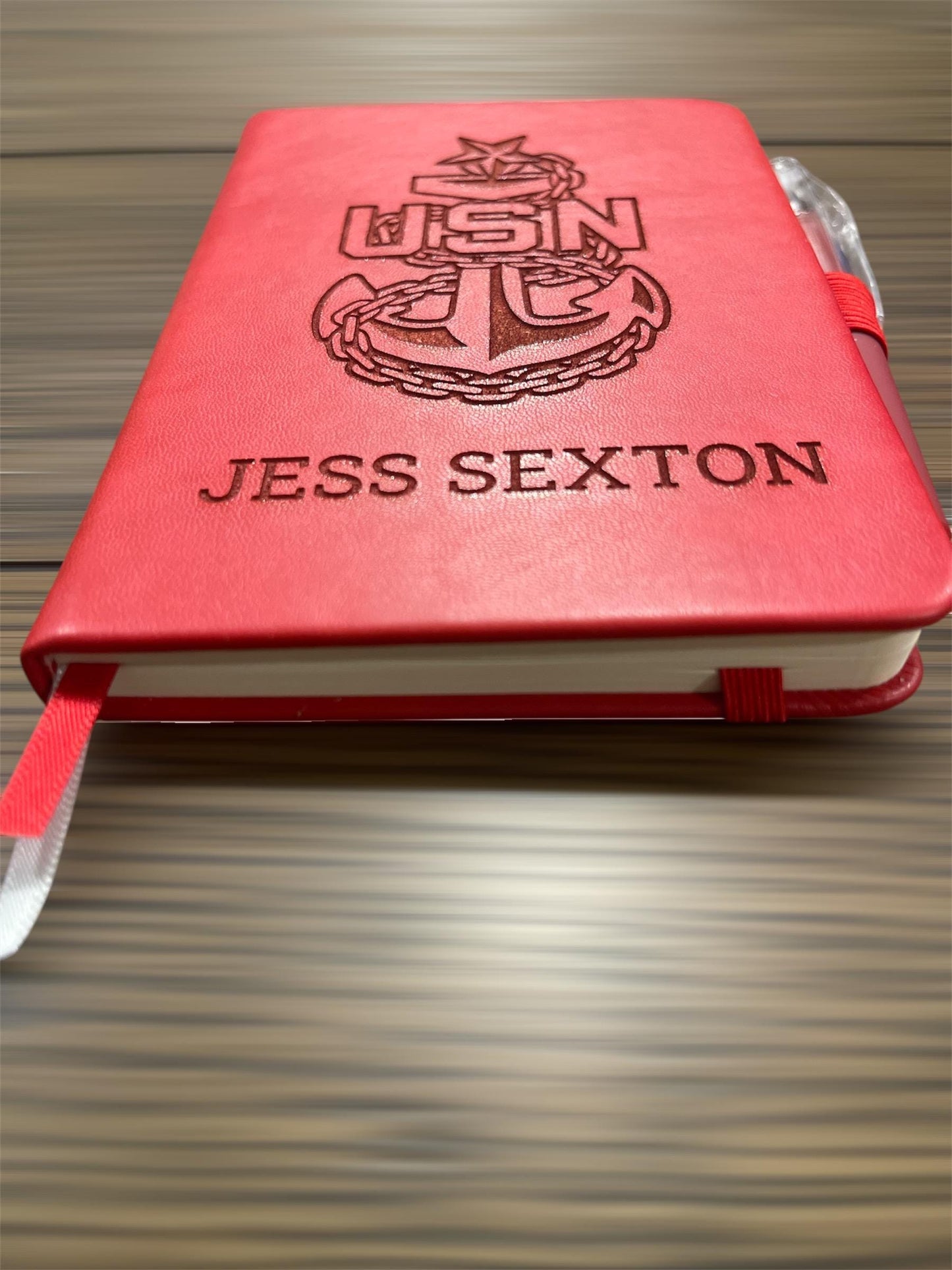 Custom/ Personalized mini Note book with Pen. laser engraved US Navy. Laser Engraved Notebook customized.