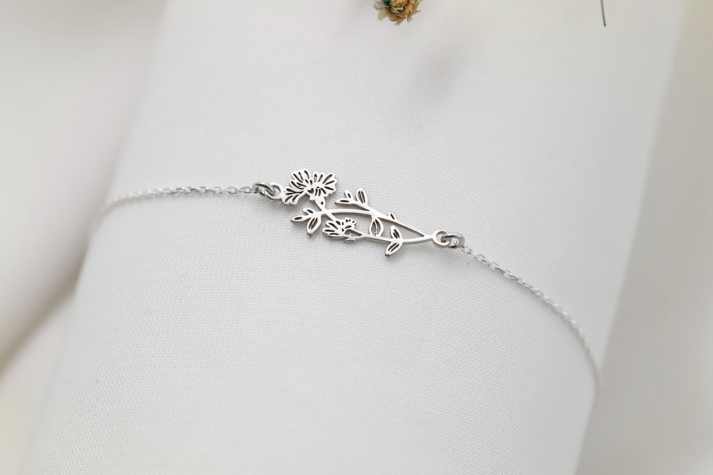 Personalized Birth Flower Necklace, 925 Sterling Silver Birth Month Flower Pendant, Sideway Floral Necklace, Gift For Her, Gift For Xmas