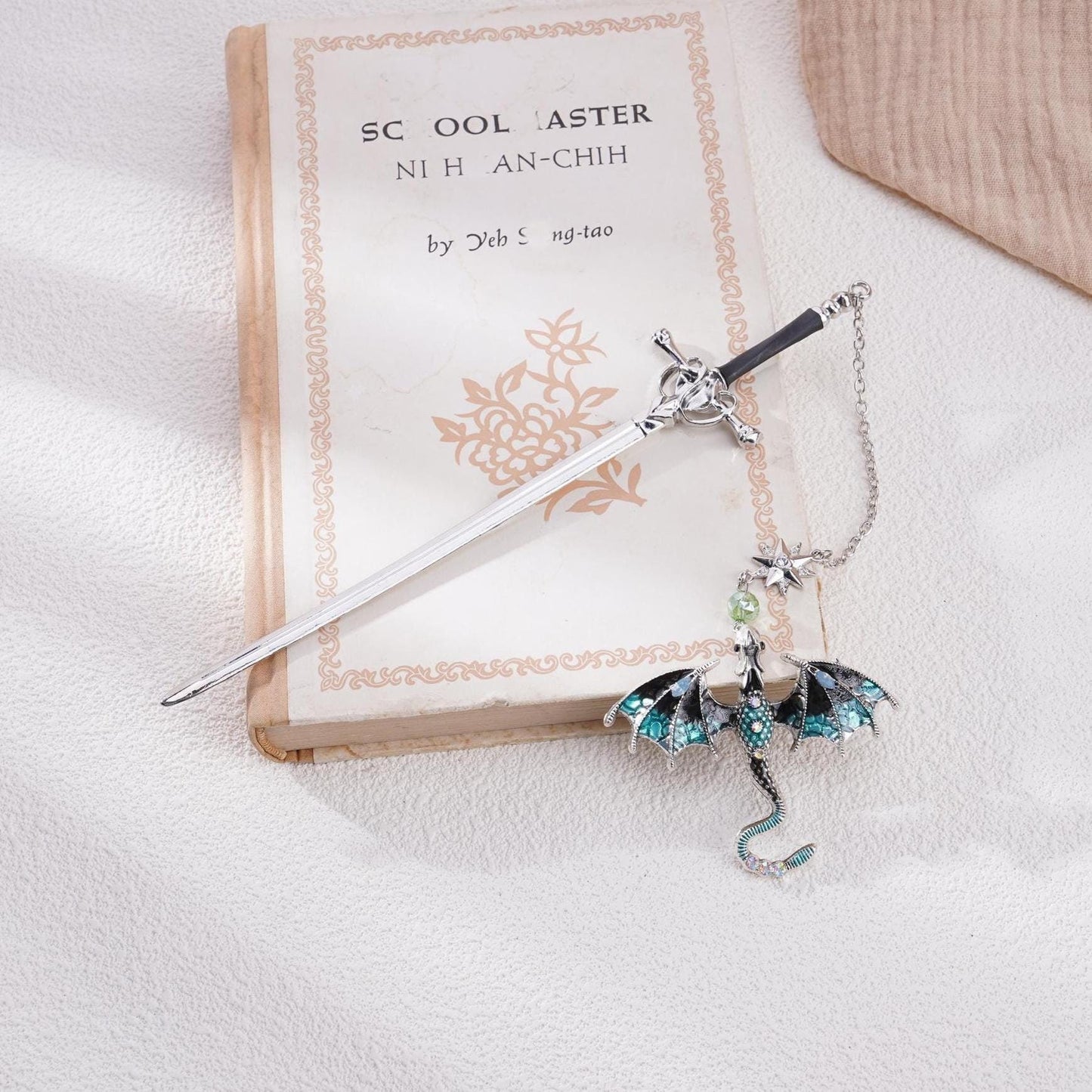 Dragon Sword Fantasy Bookmark Birthday Gifts for Readers Book Lover Silver Metal Charm Bookmarks Unique Gift For Women Men Bookish