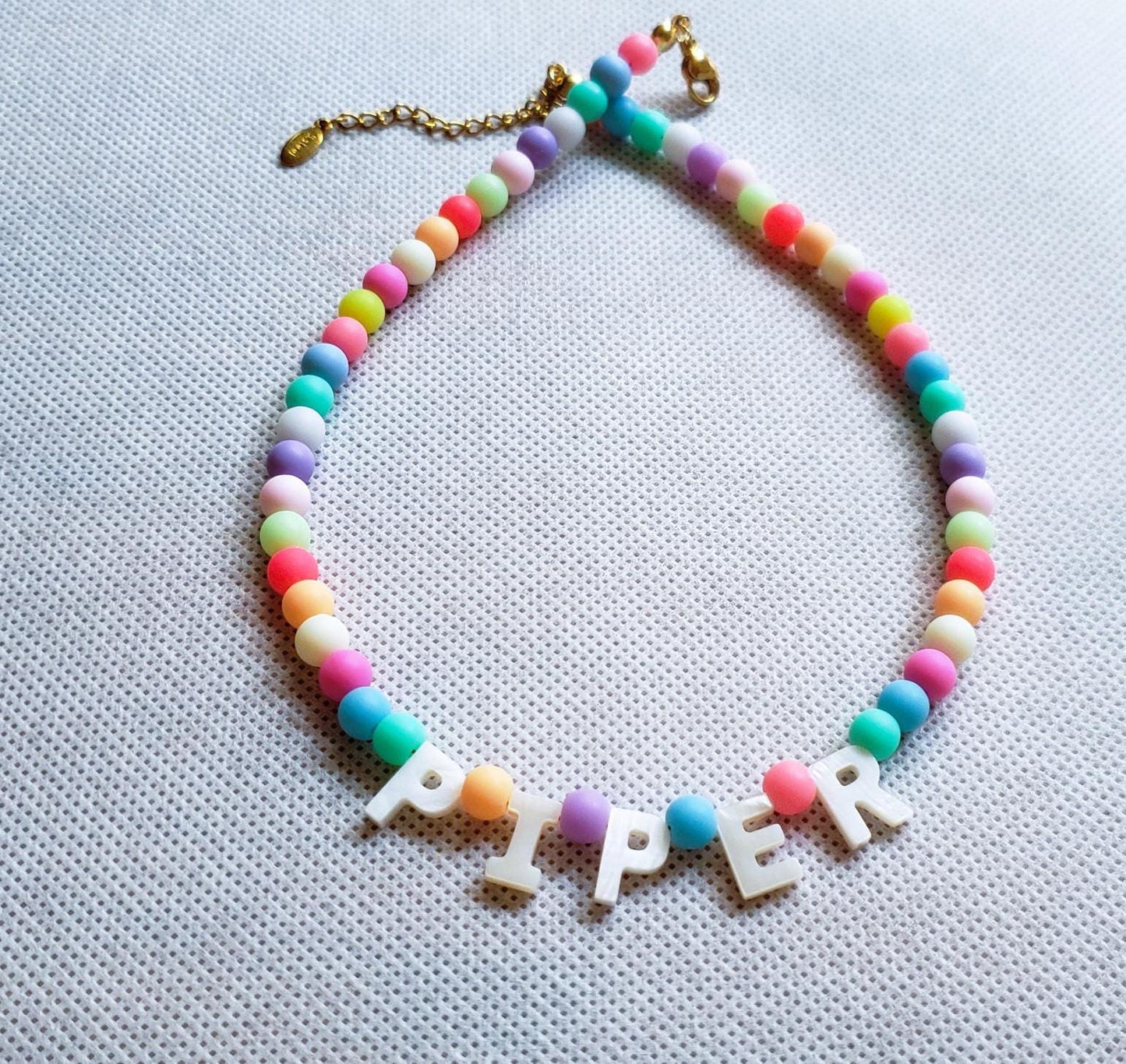 colorful Kids Name Necklace, Custom Word Necklace, Personalized Beaded Necklace, Toddler Girl Necklace