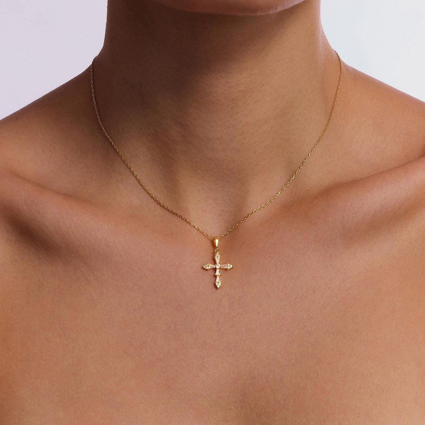 Minimalist Diamond Cross Necklace,Pave Cross Necklace, Baptism Gift,Cross Jewelry, Communion Cross Necklaces, Religious Protective Necklace