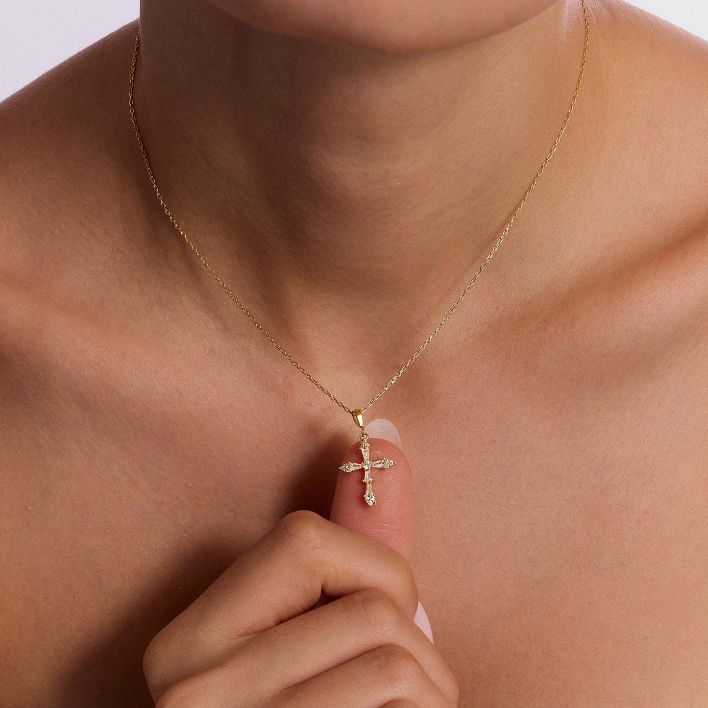 Minimalist Diamond Cross Necklace,Pave Cross Necklace, Baptism Gift,Cross Jewelry, Communion Cross Necklaces, Religious Protective Necklace